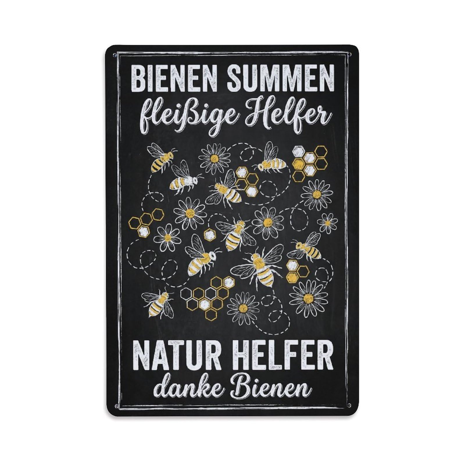 Vintage Funny Garden Chalk Bees Buzzing Metal Tin Sign