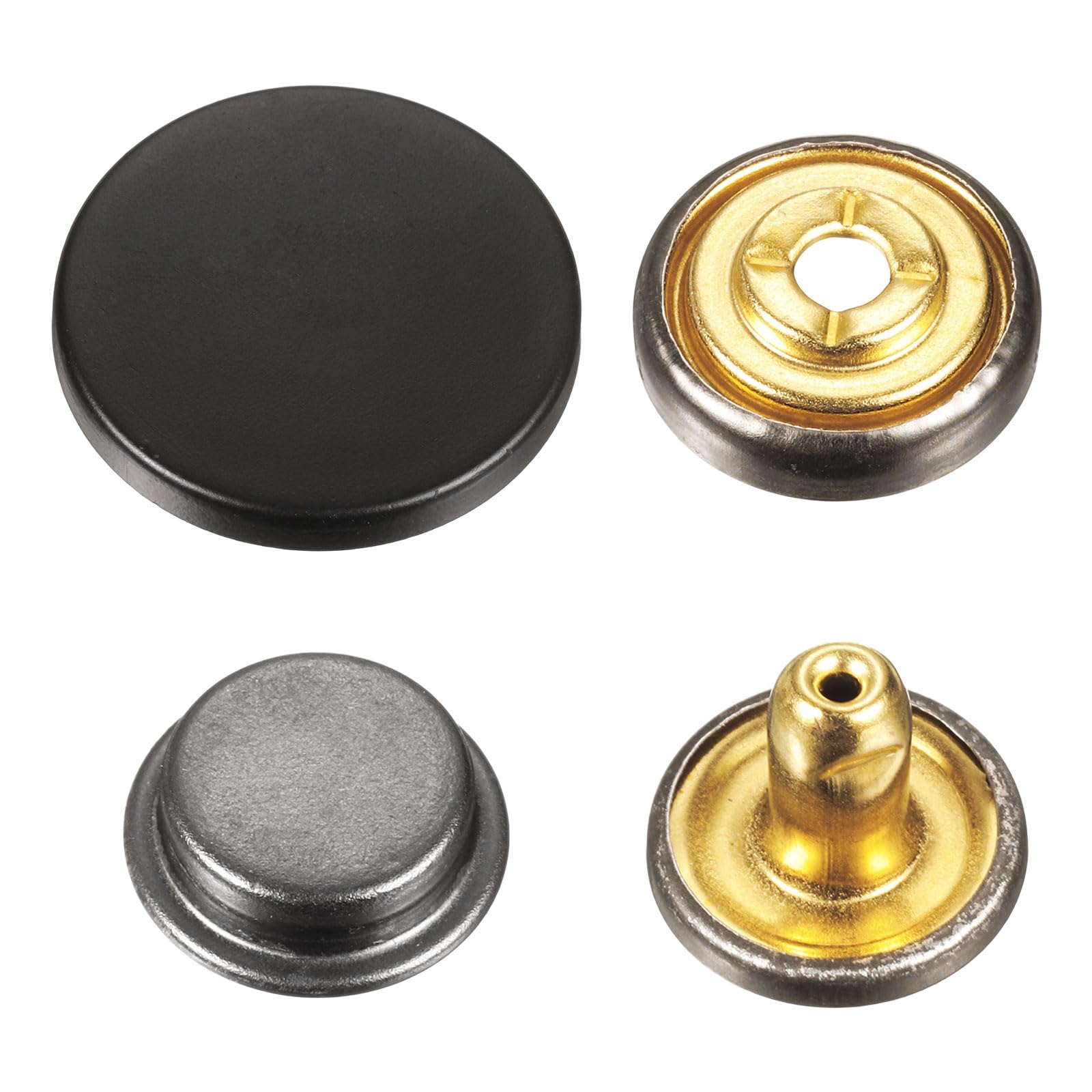 sourcing map 30 Sets Press-Stud Cap Button 20mm Metal Snap Fastener Alloy Sew-on Snap Buttons for Bags Leathers Marine Boat Canvas, Drak Black