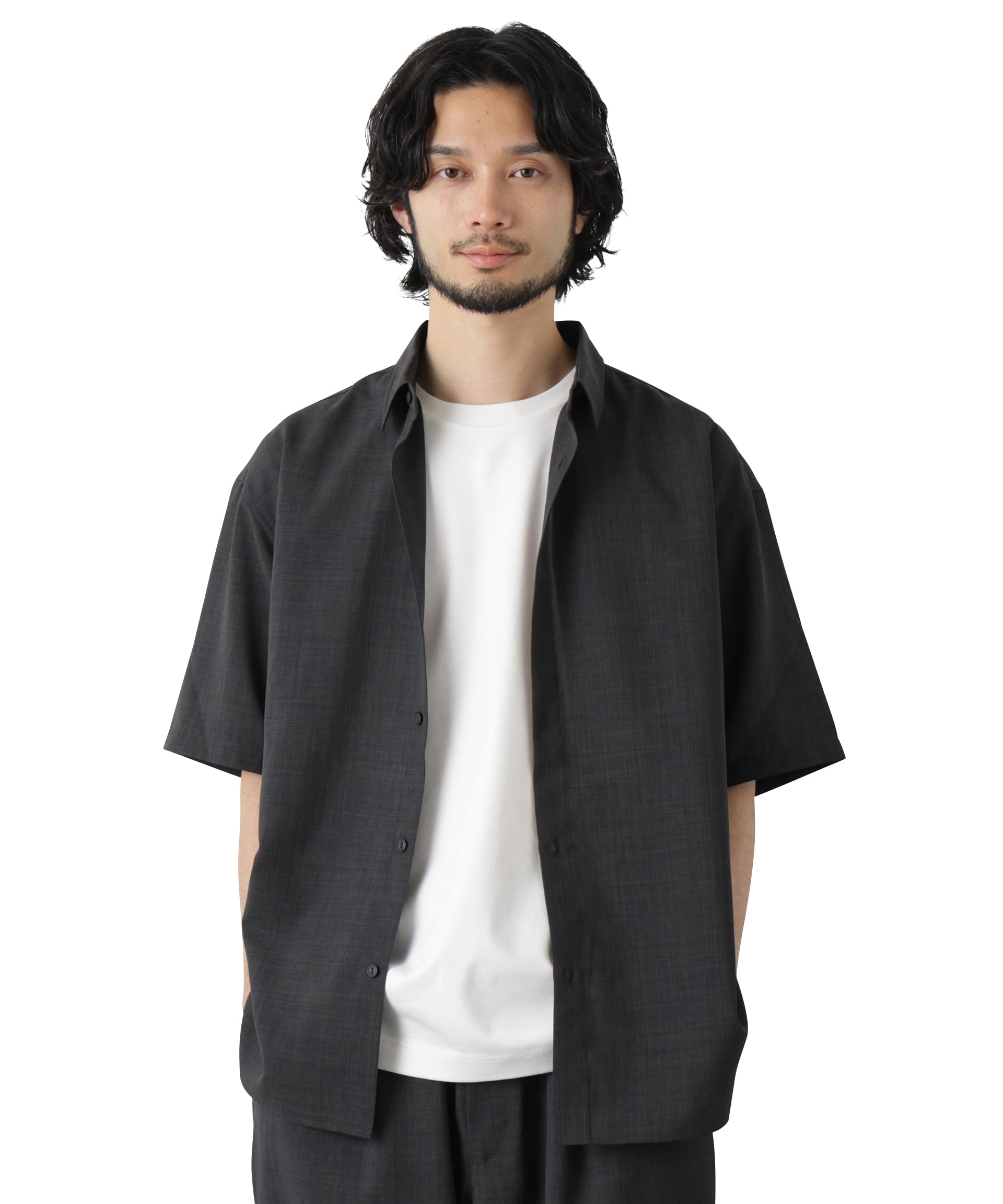 [ナノ・ユニバース] ライトウェイトドライ シャツ半袖（セットアップ可） メンズ L チャコール 672-6121208