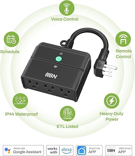 Vista 20 de Enchufe WiFi inteligente para exteriores, temporizador Wi-Fi de alta resistencia HBN con dos tomas de corriente con conexión a tierra, control