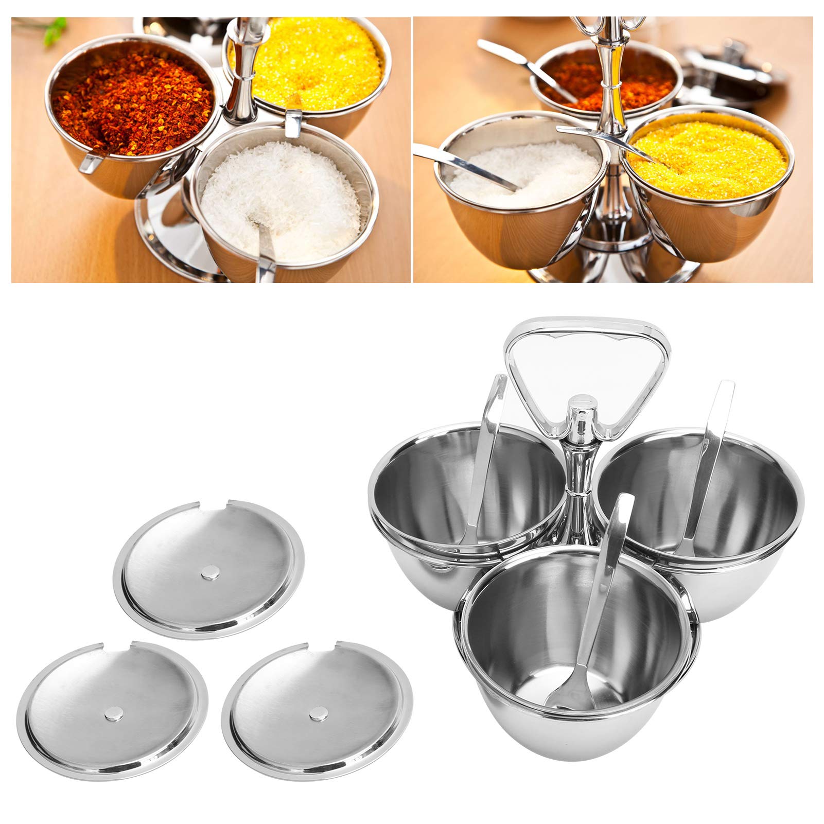 Organizador de soporte para condimentos para encimera de cocina, ollas para condimentos giratorias de acero inoxidable, juego de condimentos, azucarero
