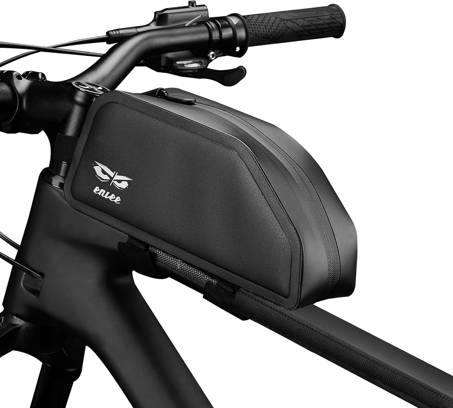 ENLEE Mountain/Road Top Tube Bike Bag, 1.5L TPU Fully Waterproof Bicycle Front Frame Bag, Lightweight Black Tool/Phone Bike Pouch Storage Bag with Removable Straps for Outdoor Cycling