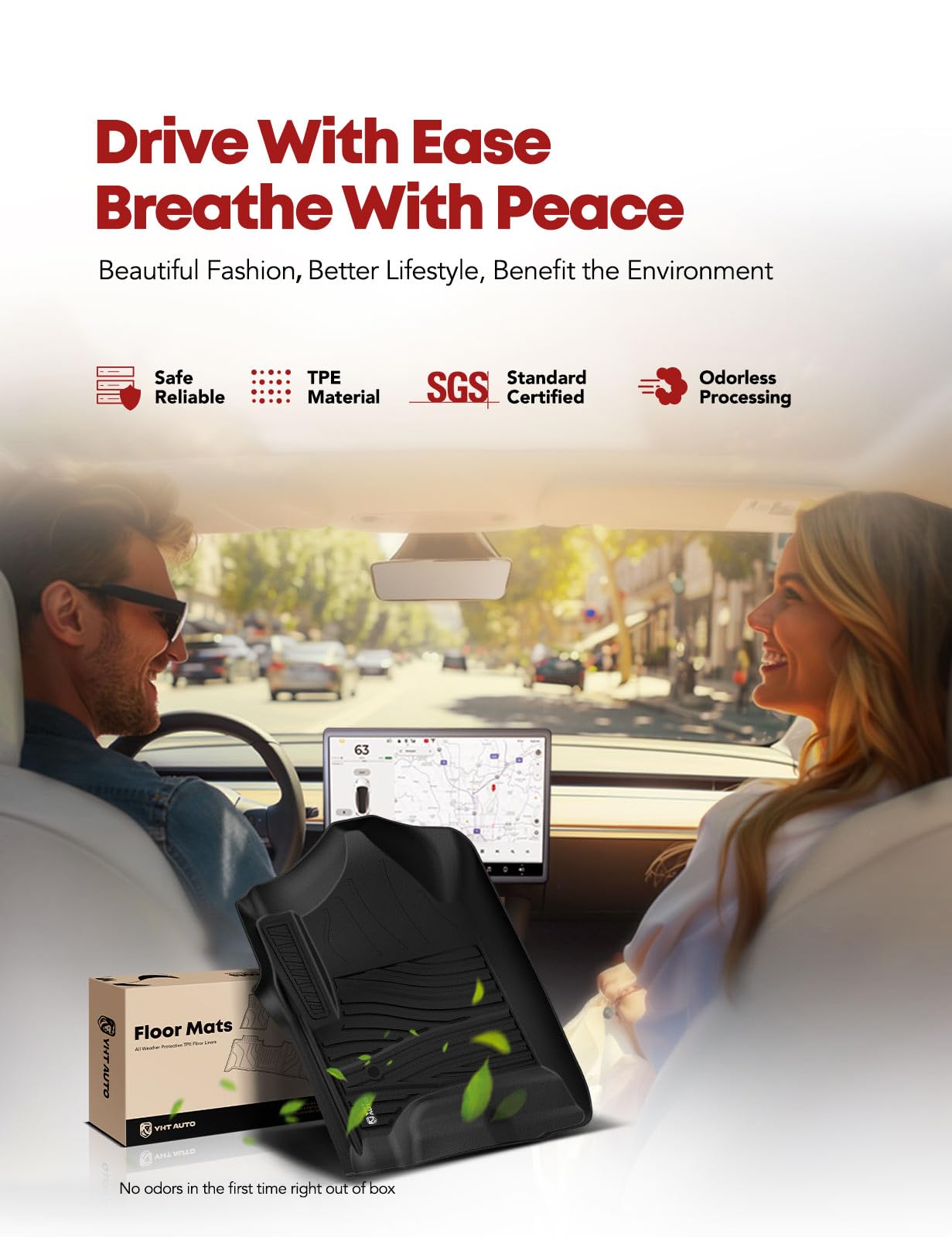 YHTAUTO Floor Mats Fit Chevy GMC Cadillac Models-Silverado Suburban Tahoe Sierra Yukon Escalade TPE All Weather Car Mats — view 3