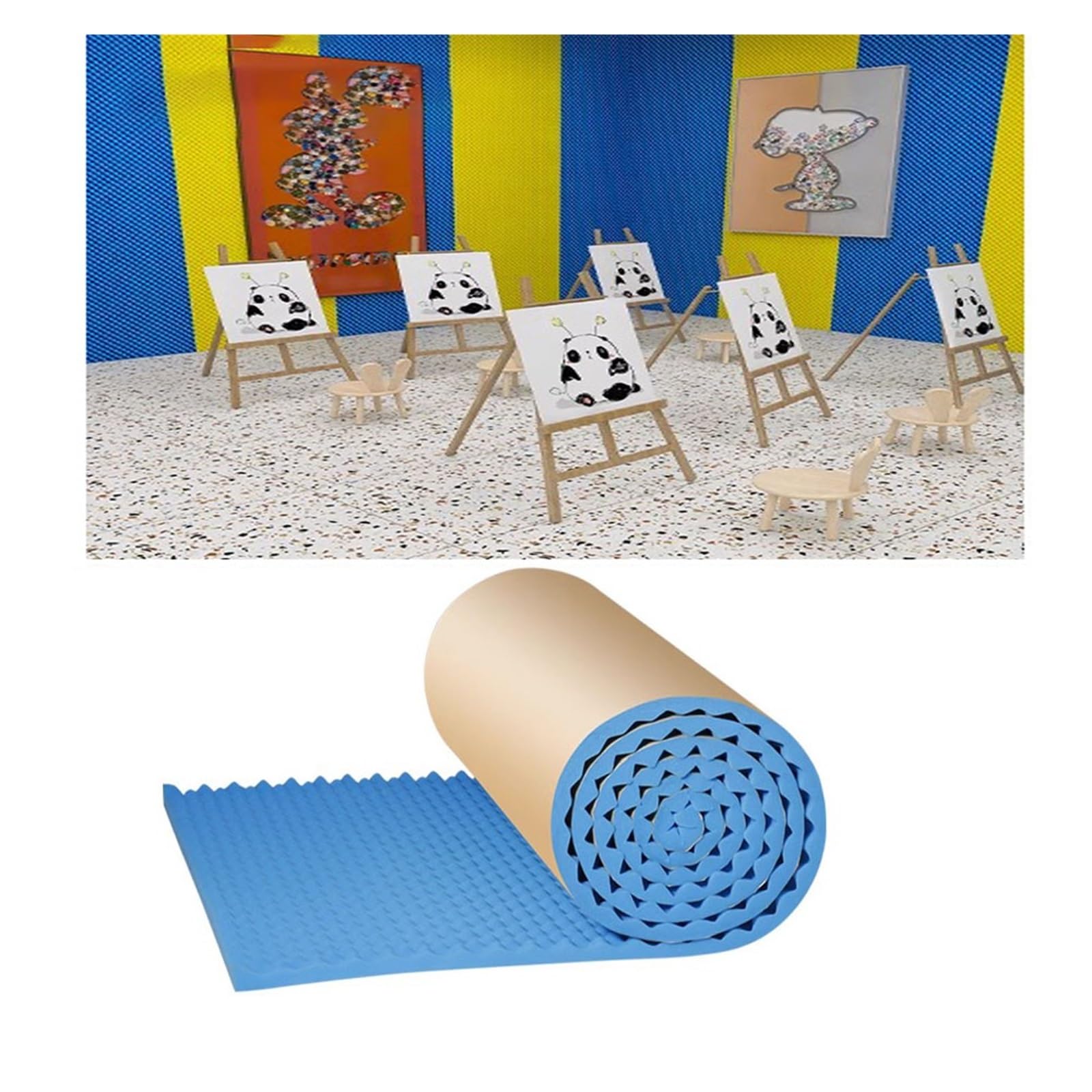 Rotolo di schiuma isolante acustica, 5 m/rotolo, 3 cm di spessore, autoadesivo, isolamento acustico in cotone, per studio e home cinema (blu, 75 m)