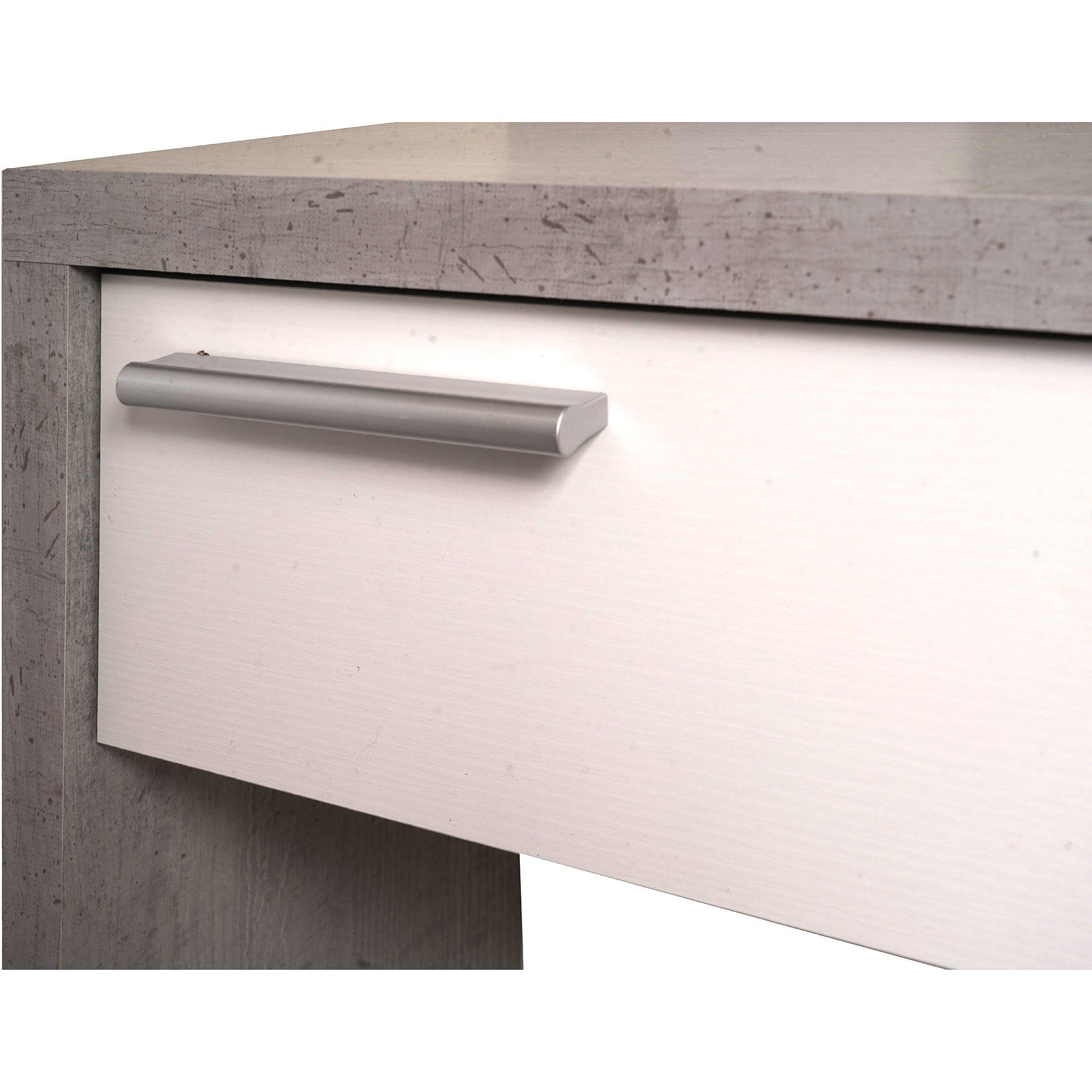 Dmora Mobile Da Ingresso A Due Cassetti Con Specchiera, Cm 80 X 27 X 170, Colore Bianco E Cemento