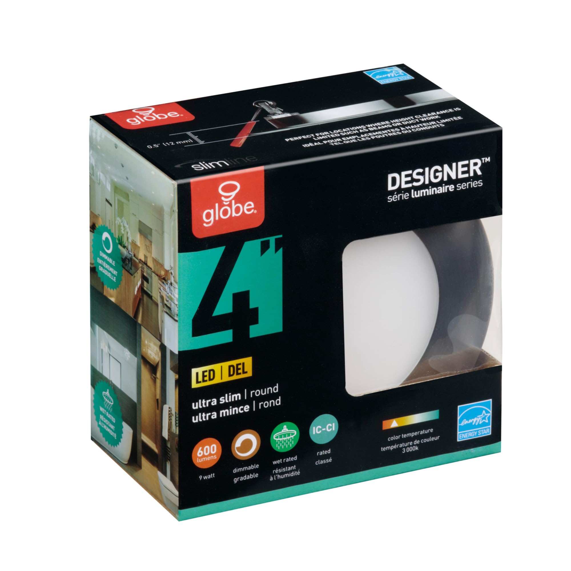 4 Pack Globe Electric 4" LED Integrated Ultra Slim Recessed - View #5