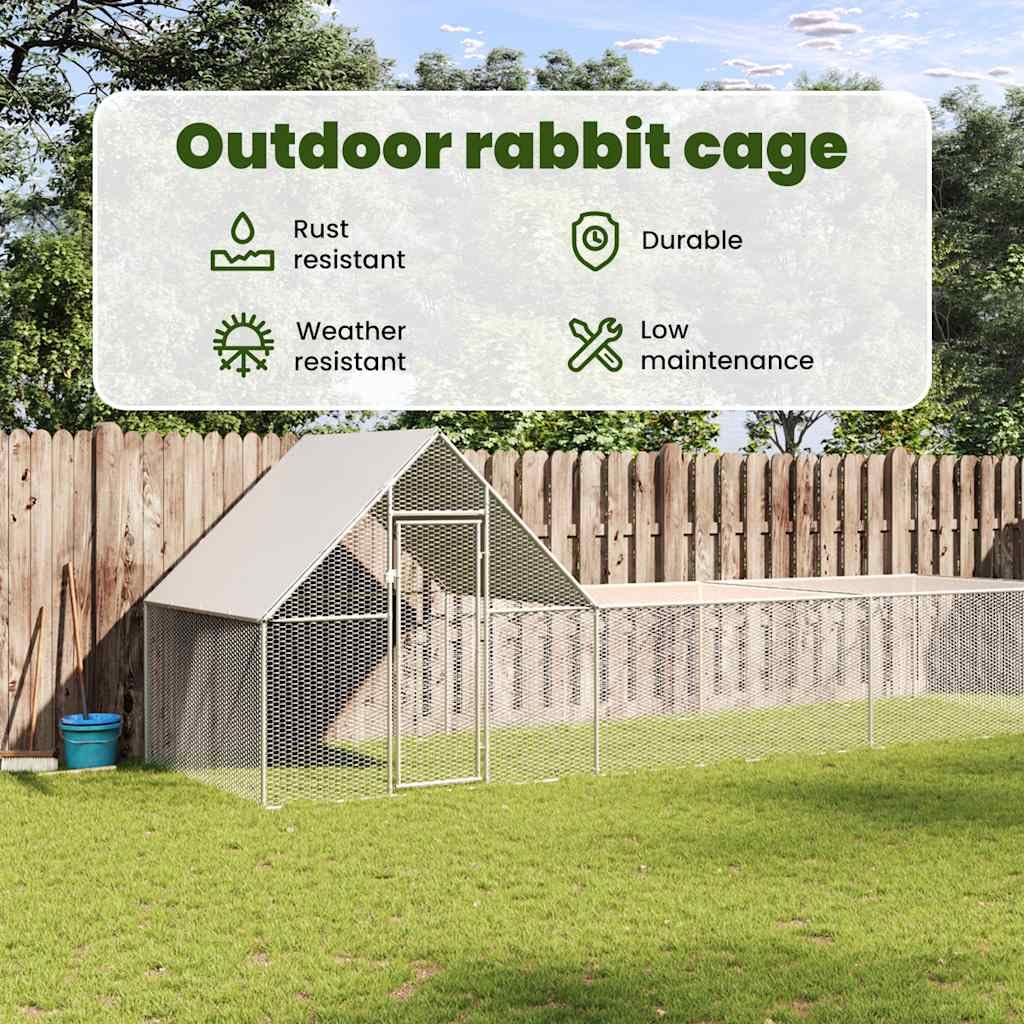 vidaXL Gallinero Exterior Grande Jaula Gallinas Conejos Aves Conejera Metálica Acero Galvanizado Corral Cubierto Malla Metal Tejado Cerradura 6x2x2 m