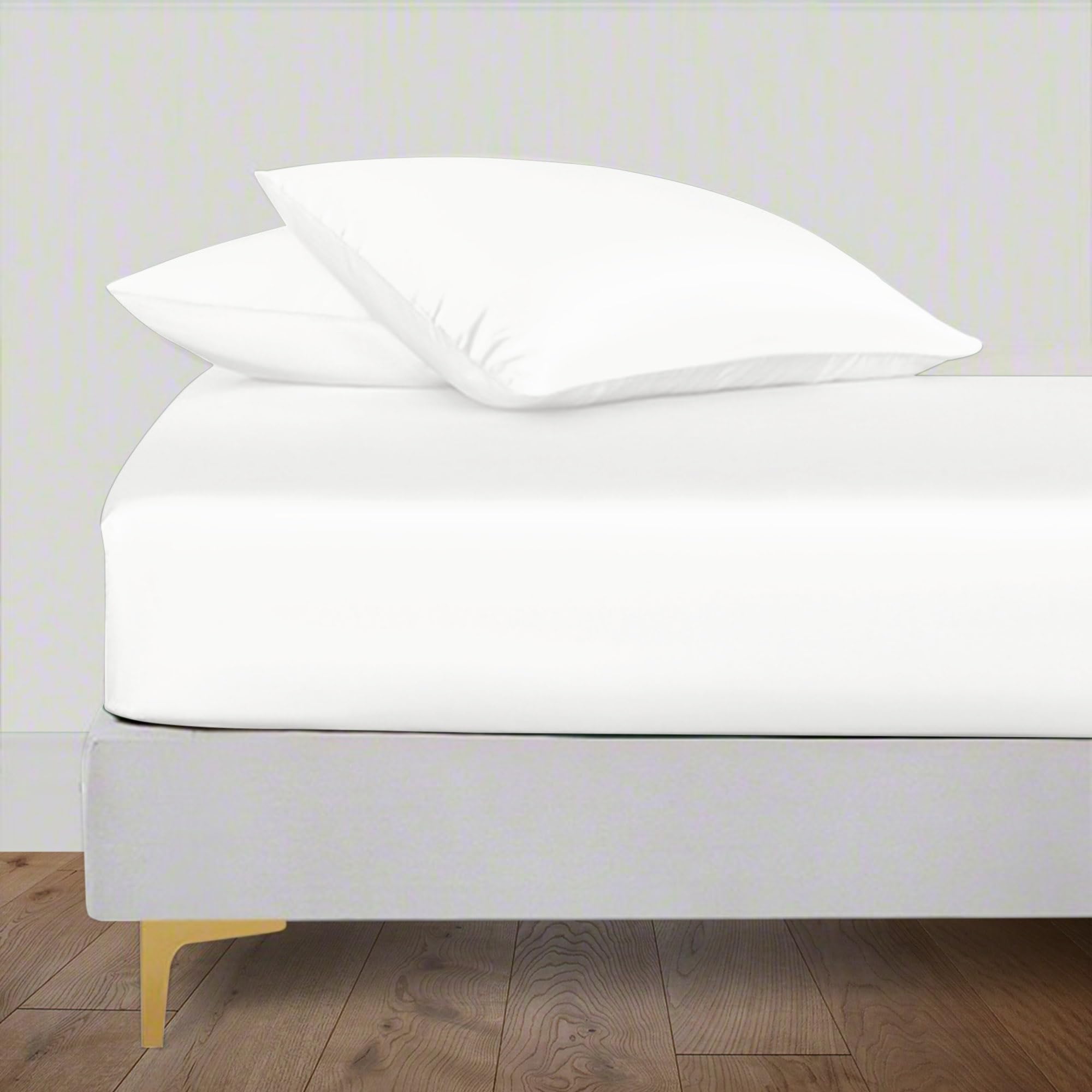 LINENWALAS Organic Vegan Bamboo Fitted Sheet with Pillowcase, Deep Pocket 16 Inch Softest, Silky Cool Bamboo Bedding Single Size 1 Fitted Sheet and 1 Pillowcase (W-89 x L-190 CM, White)OEKO-TEX STANDARD 100