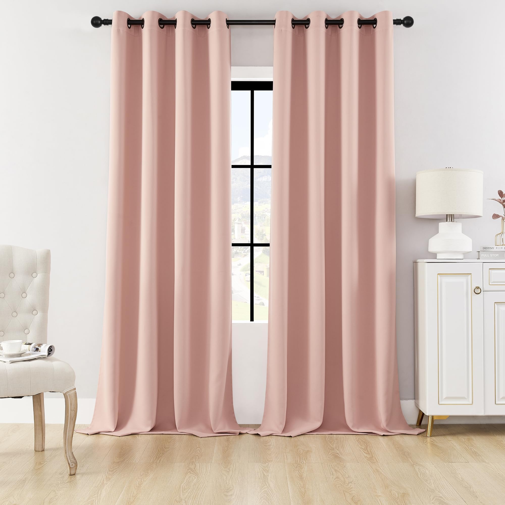 HUTO Blackout Bedroom Curtains Panels 108 Inch - Energy Saving Thermal Insulated Privacy Protect Antique Copper Grommet Sun Block Drapes for Living