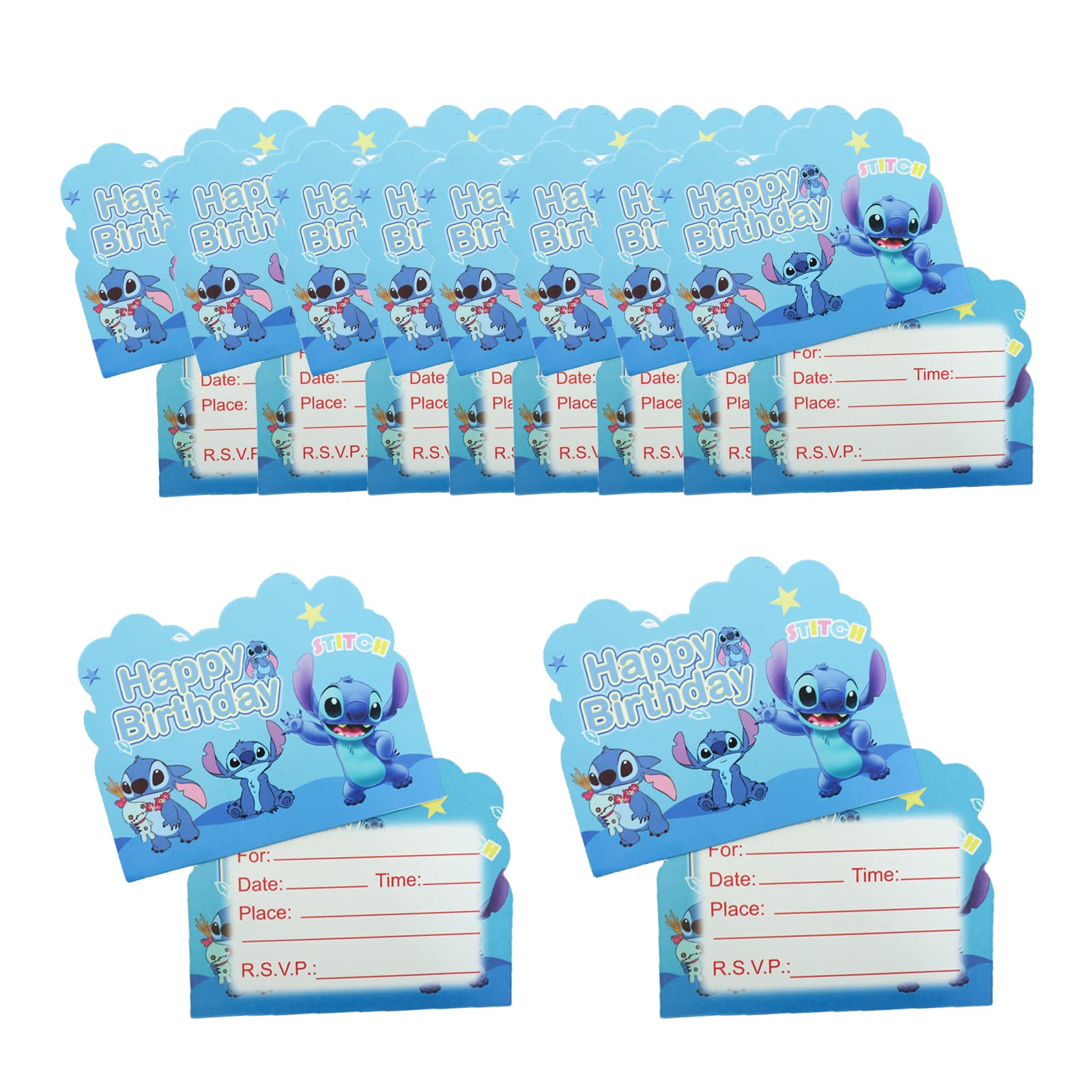 Cartes Invitation Anniversaire Stitch 12 Pièces - Avec Enveloppes Et Autocollants