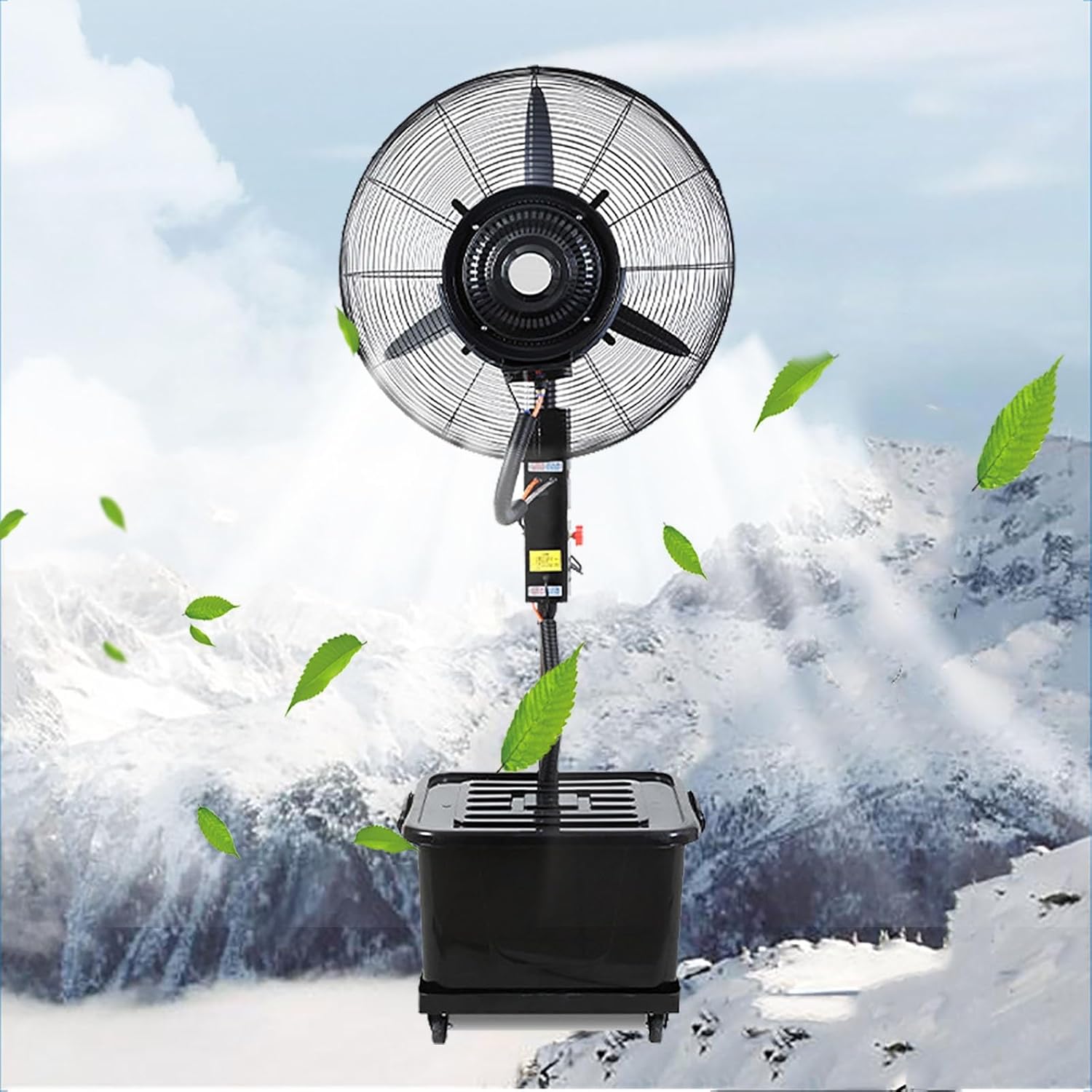 FQMYLTYN 3-Speed Standing Misting Fan, Adjustable Height Pedestal Fan, Commercial Industrial Cooling Fan with Mist for Patio, Outside Restaurant, Garage, Gym, Factory Workshop(75cm/30in)