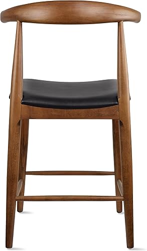 Miniatura 7 de 2xhome Taburete de bar con marco de madera con respaldo abierto, cojín de piel sintética oscura, color marrón oscuro, individual, juego de 1