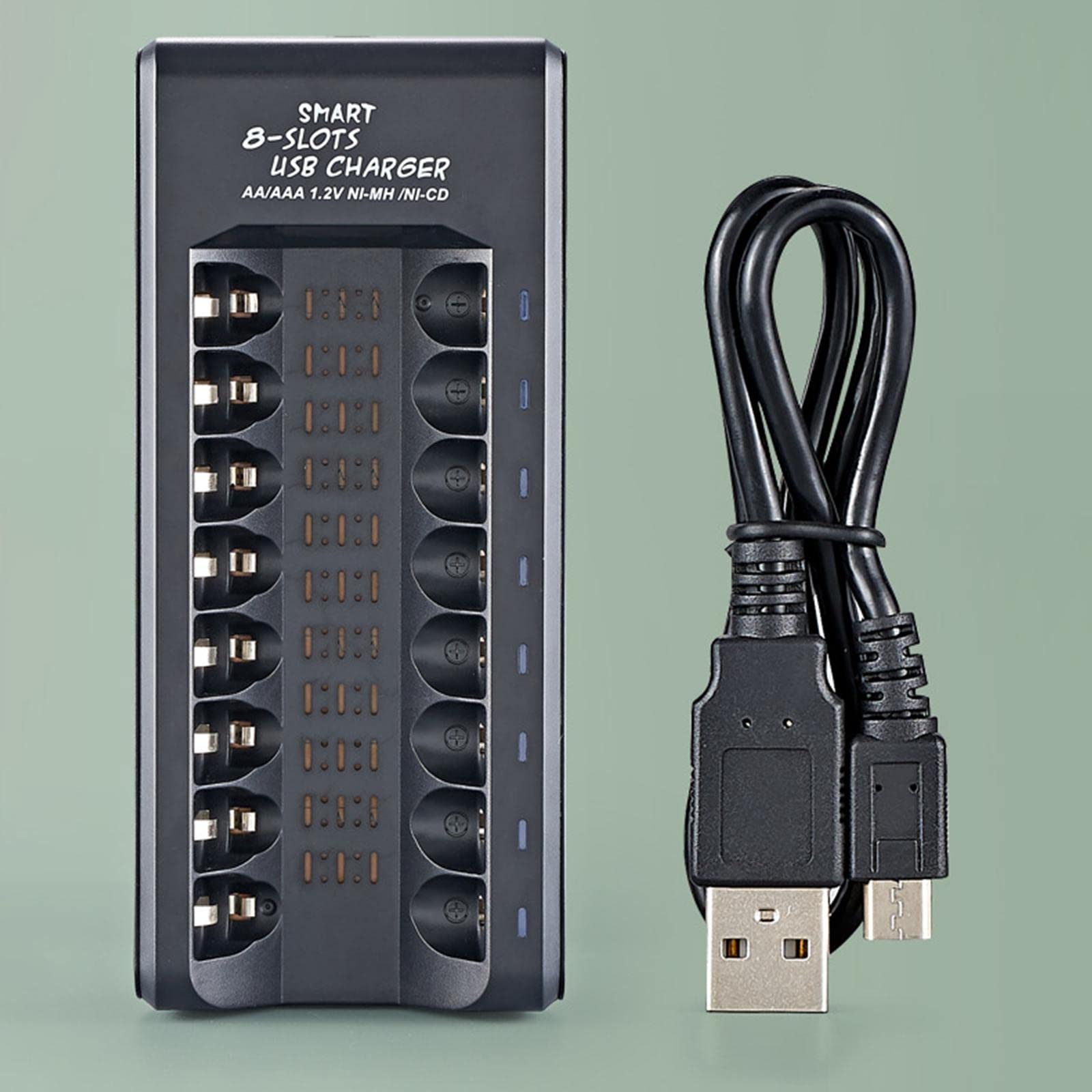 Lot de 5 chargeurs USB rechargeables à 8 emplacements 1,2 V Ni-MH AA/AAA - Facile à transporter