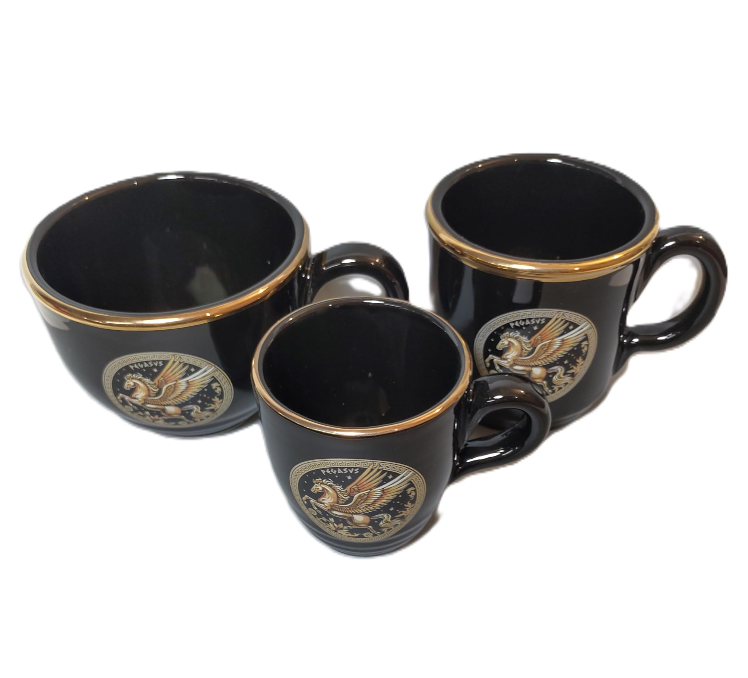 Set di 3 tazze colore nero Pegasus Divine cavallo con le ali tema