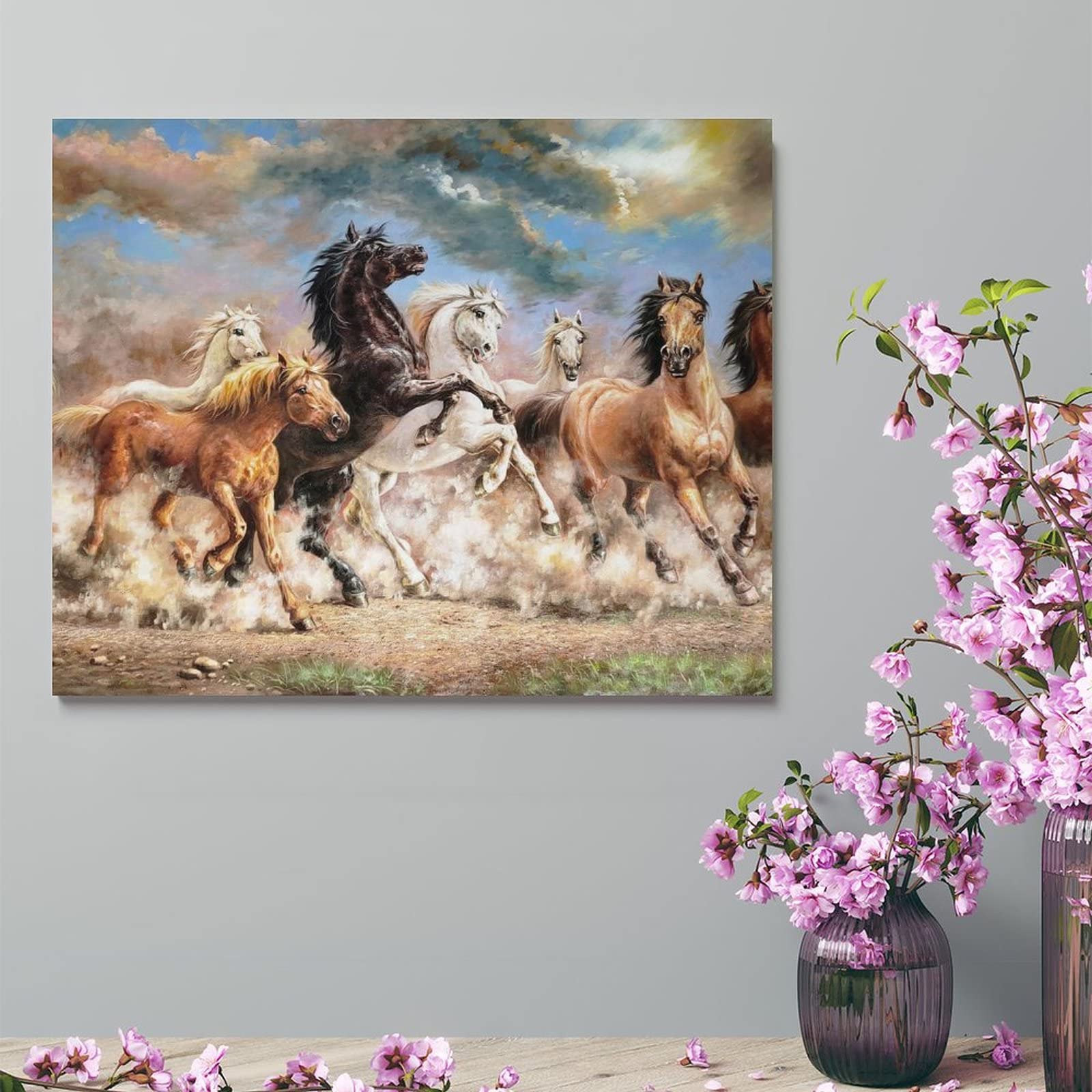 Amazon.co.jp: 絵画 走る馬ですインテリア 絵画 野生馬の群れです