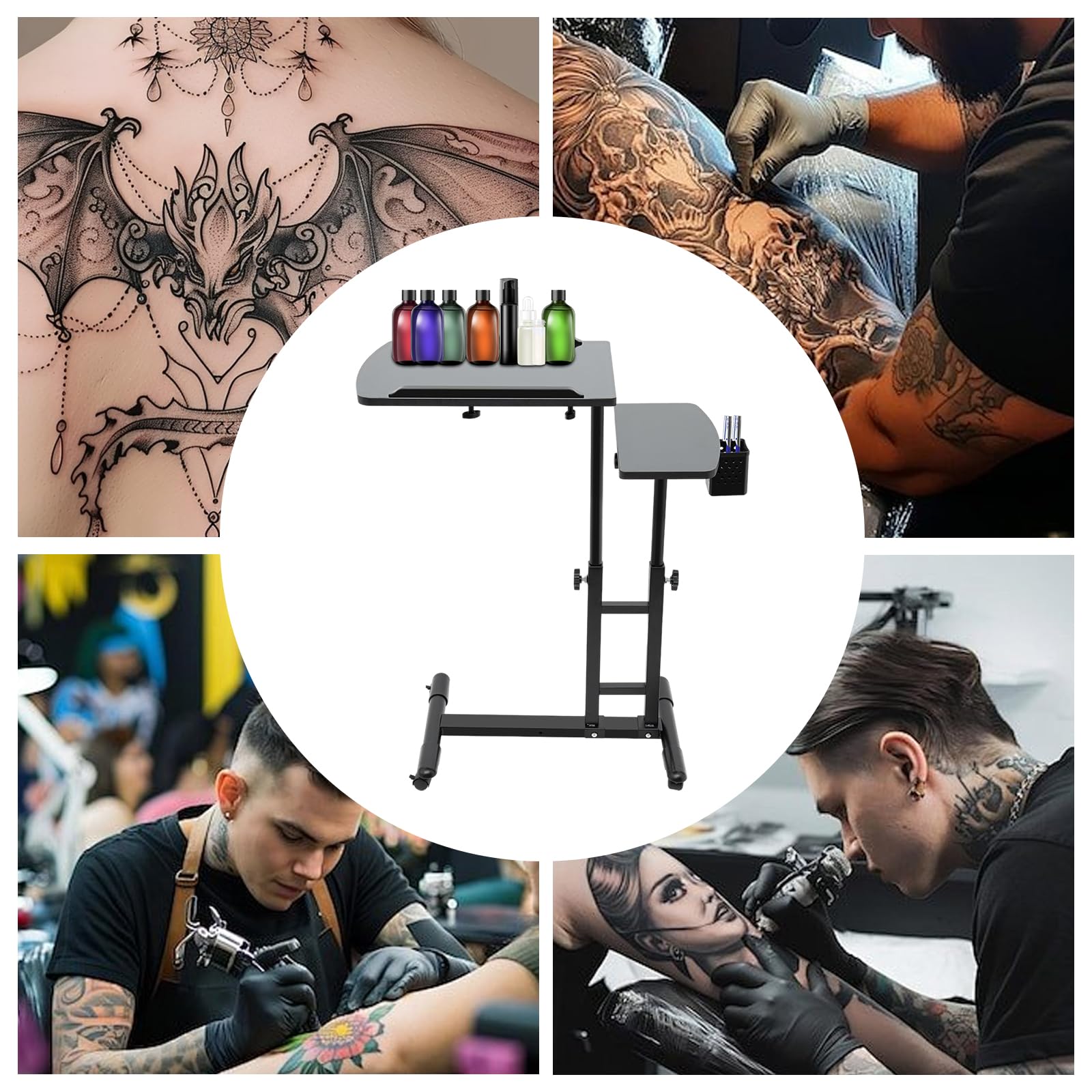 Estación de trabajo de tatuajes, altura ajustable, estación de trabajo vertical, mesa de escritorio, estación de trabajo portátil, desmontable, para tatuajes, belleza, masaje, pedicura, salón de