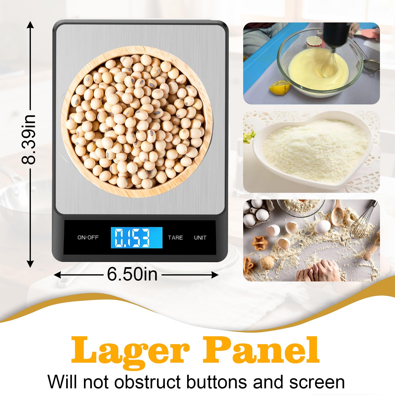 Lebensmittelwaage Gramm und Unzen – Digitale Küchenwaage, 15 kg, 1 g Genauigkeit, wiederaufladbares Typ-C-Aufladen, mit Batterien, Edelstahl, leicht zum Kochen, Backen, Mahlzeitenzubereitung