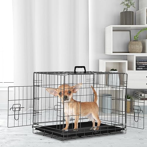 Miniatura 81 de Jaula para perros, jaula para perros, perrera de alambre de metal para exteriores, plegable de doble puerta, jaula para mascotas para perros Negro