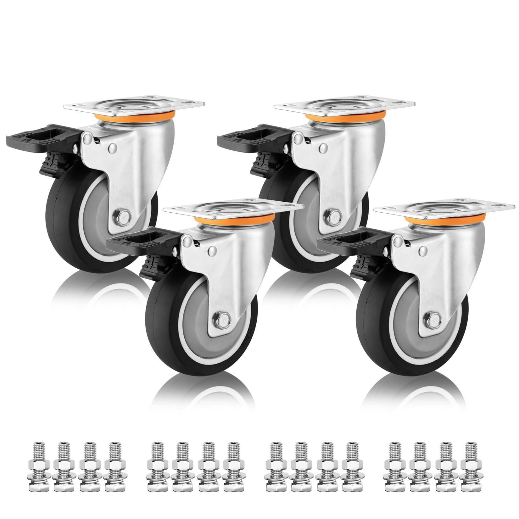 GYRAZXS Heavy Duty Industrial Swivel Casters 3" 4" 5" Quiet Thermoplastic Rubber Wheels for Furniture Replacement Casters for Trolleys and Carts