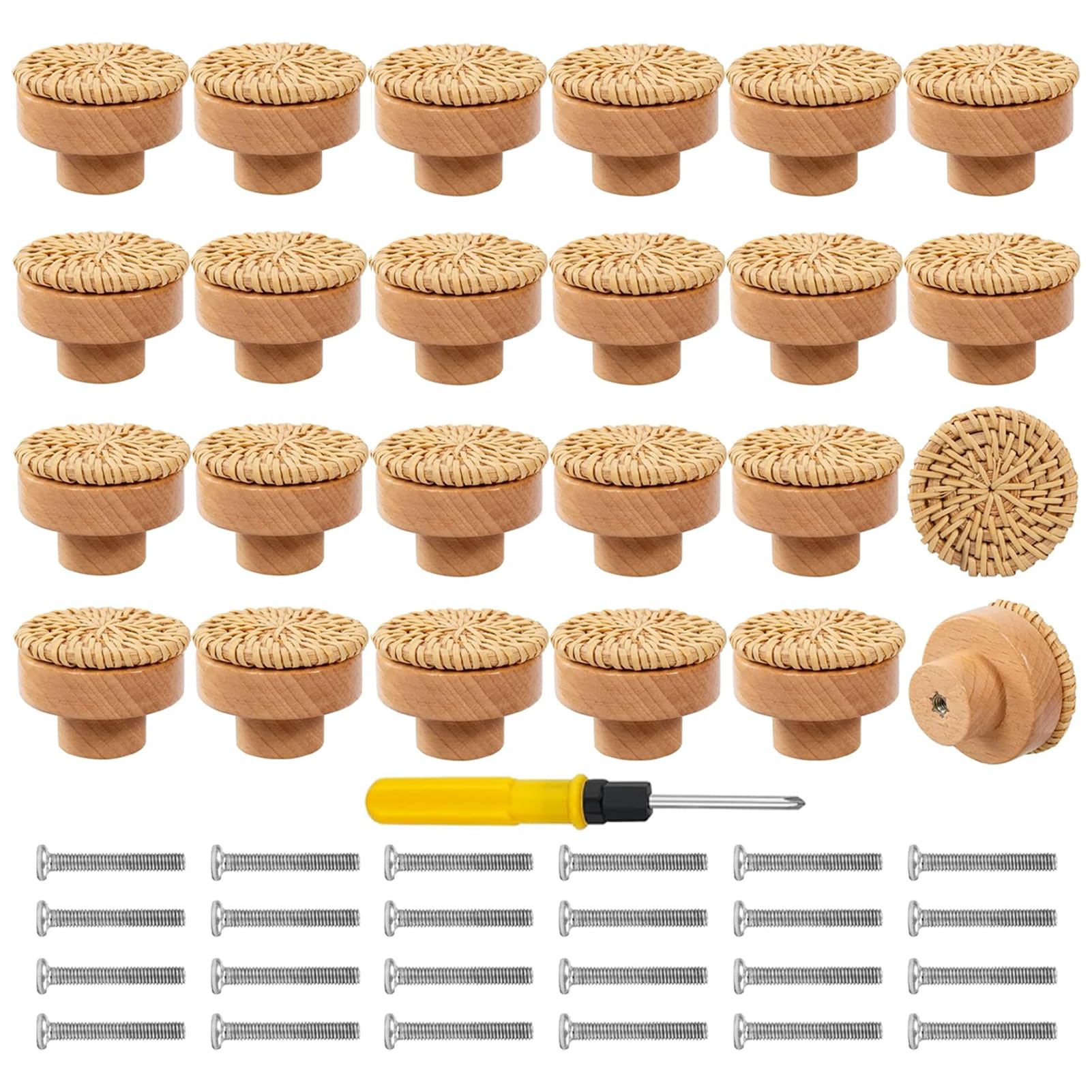 24 pomelli in rattan per mobili, stile bohémien e vintage, in legno, per la camera dei bambini