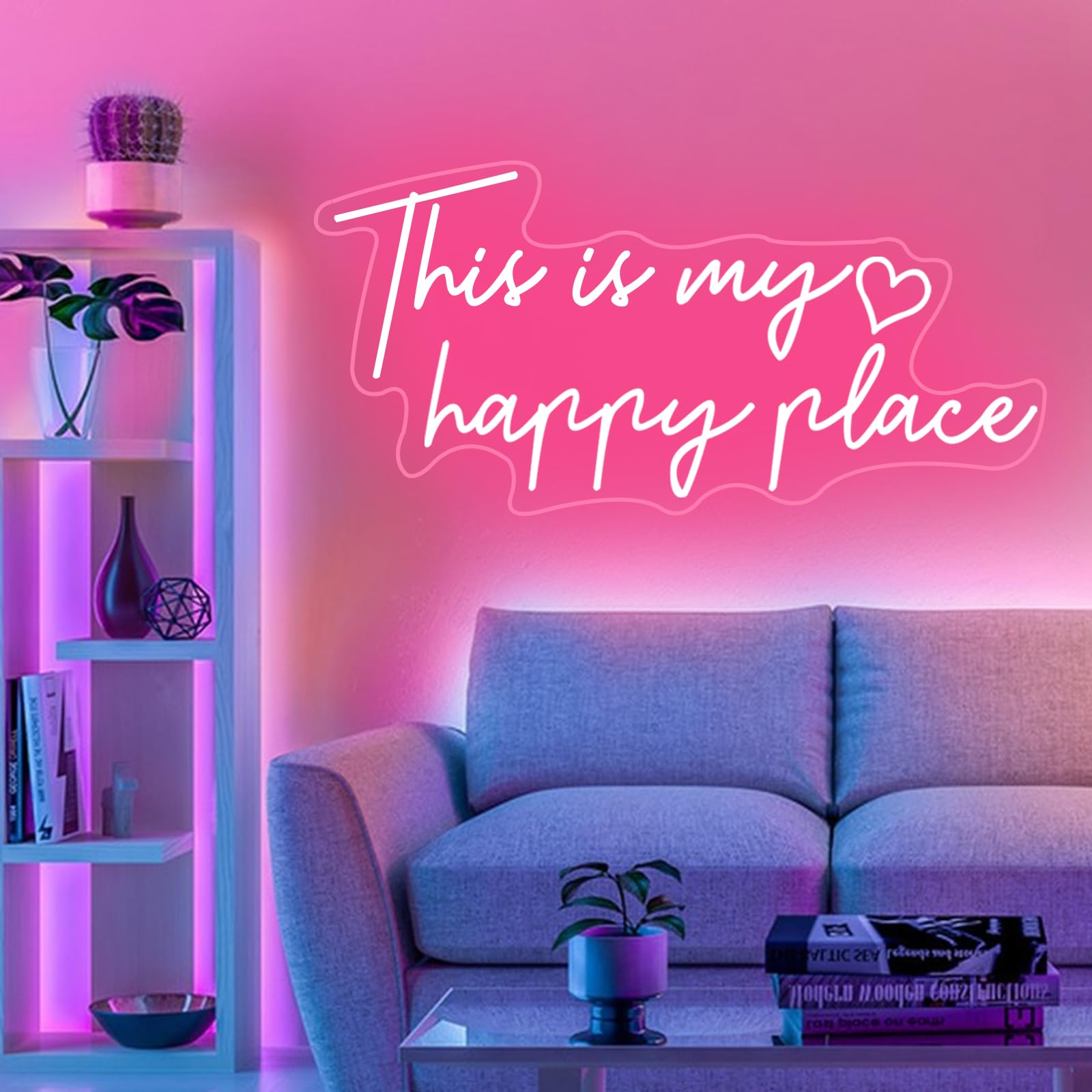 This is My Happy Place Neon Sign Pink LED Neon Sign Aesthetic Room Decor for Teen Girls Neon Light Signs for Bedroom Salon,College Dorm - Image 4