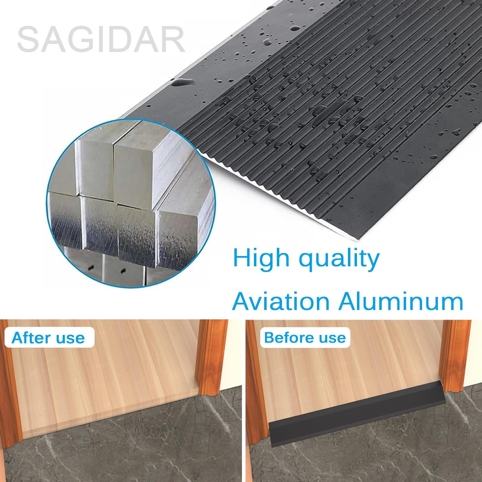 SAGIDAR Barre De Seuil Aluminium De 10cm Large, Profil Rail De Transition Plate, Baguette Recouvrement pour Sol Irrégulier, Bandes De Connexion Antidérapantes, Bandes De Transition De Seuil Robustes