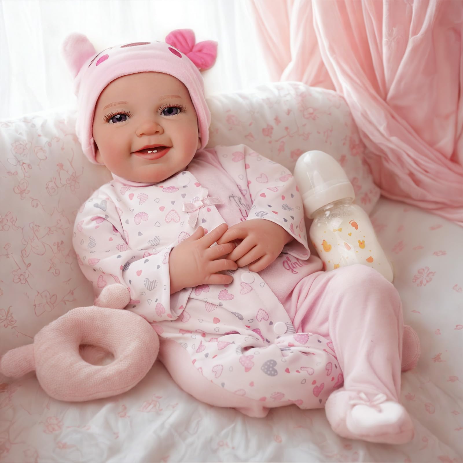 BABESIDE Muñecas Realistas para Bebés Recién Nacidos de 20 Pulgadas Cuerpo Suave Muñeca Recién Nacida de la Vida Real Niña Encantadora Despierta con Caja de Regalo | Cuerpo de tela suave, ojos abiertos, pelo pintado a mano, accesorios incluidos, regalo pa