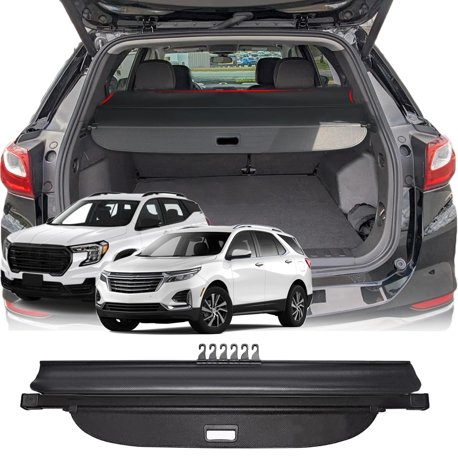 Cargo Cover for 2018-2026 Chevy Equinox Accessories GMC Terrain Accessories 2026 2025 2024-2018,(Additional Cover with Hooks) Leather Retractable Trunk Cover (Not for EV)