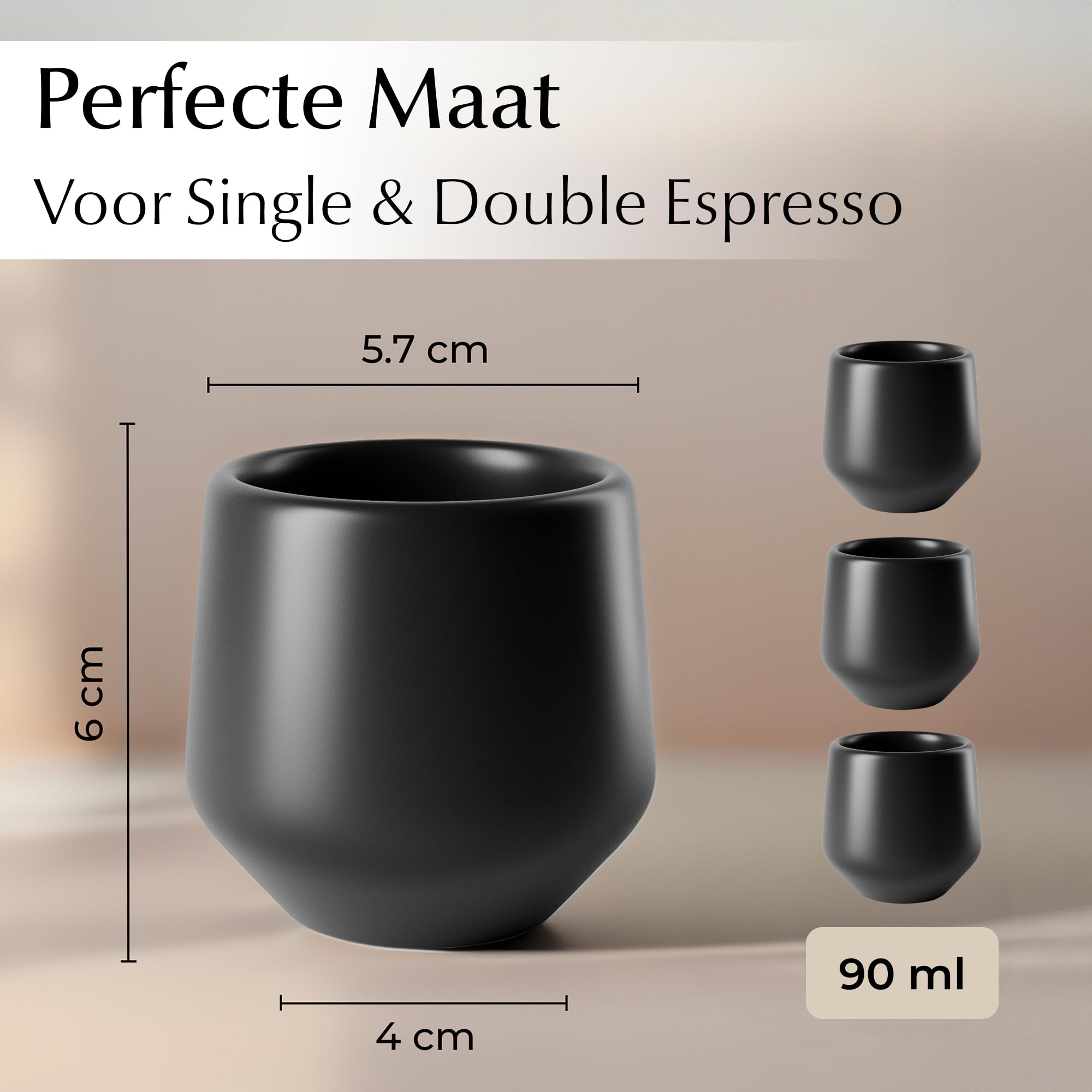 MIAMIO - Espresso Kopjes Set van 4 (90 ml) / Espresso Kopje, Keramische Espresso Kopjes, Handvatloos Mok, Japanse Theekopjes - Luxe Collectie (Beige Pastel