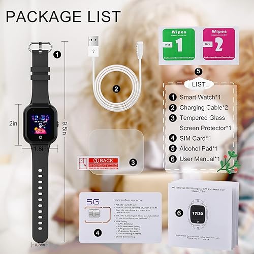 Miniatura 7 de wonlex Reloj inteligente para niños con rastreador GPS y llamadas, relojes inteligentes 4G para niñas y niños con tarjeta SIM, cámara SOS, voz y