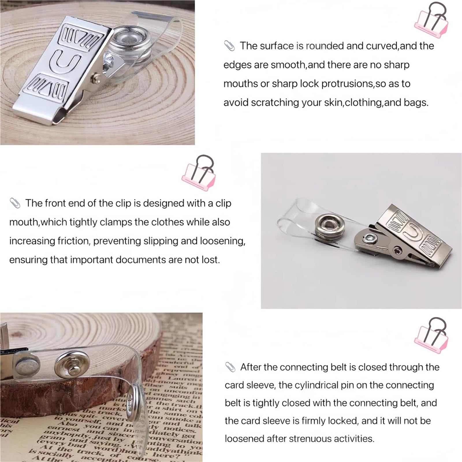 Clips for insignias, 300 unidades, tarjetero de identificación plástico transparente con clips