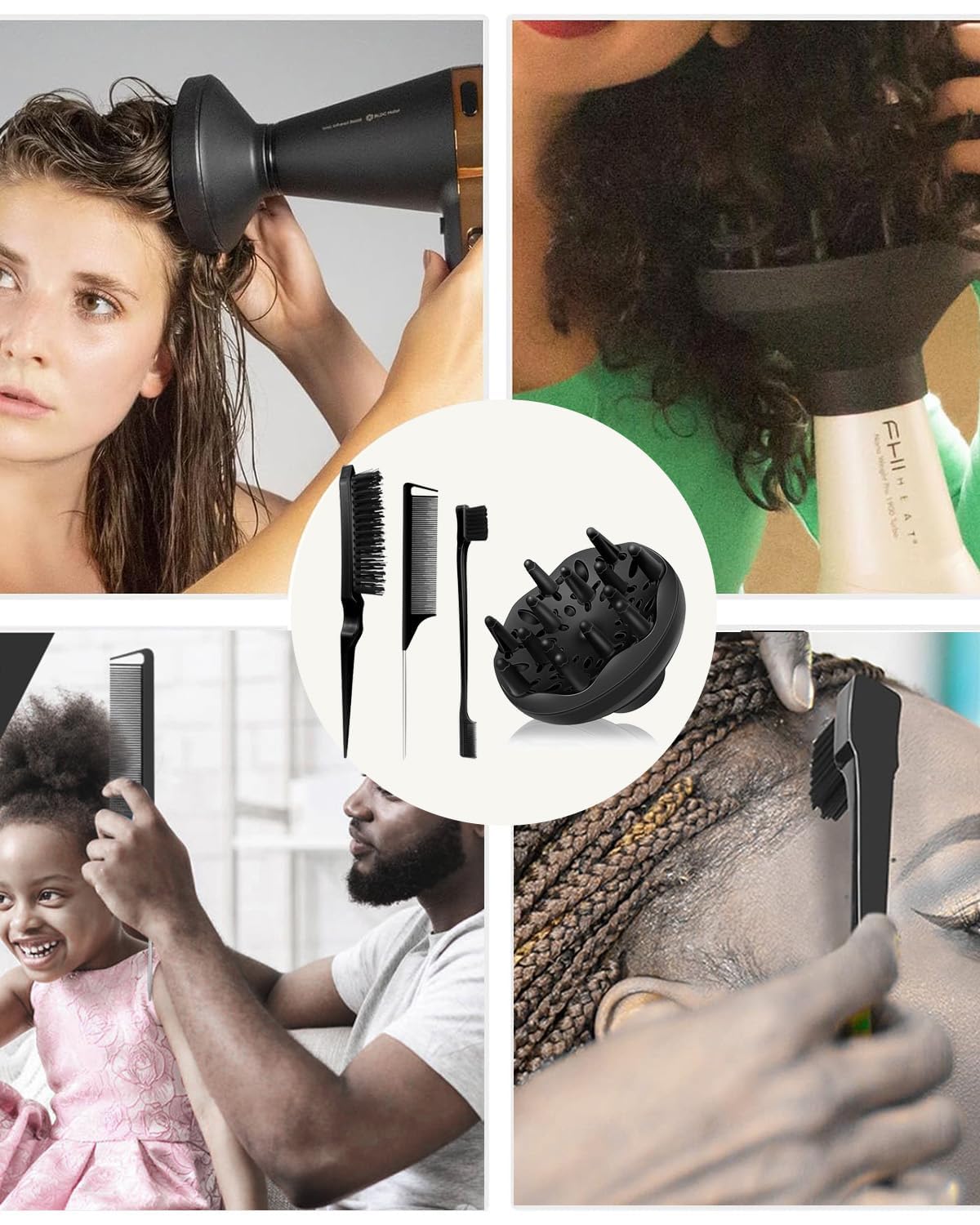 Diffuser for Curly Hair, Comb Set, Hair Diffuser, Diffuser Hair Dressing Styling Tool Usage at Home to Acheive Curl Defination, Blower, Hair Stylists Professional Styling Comb Set - Image 6 thumbnail