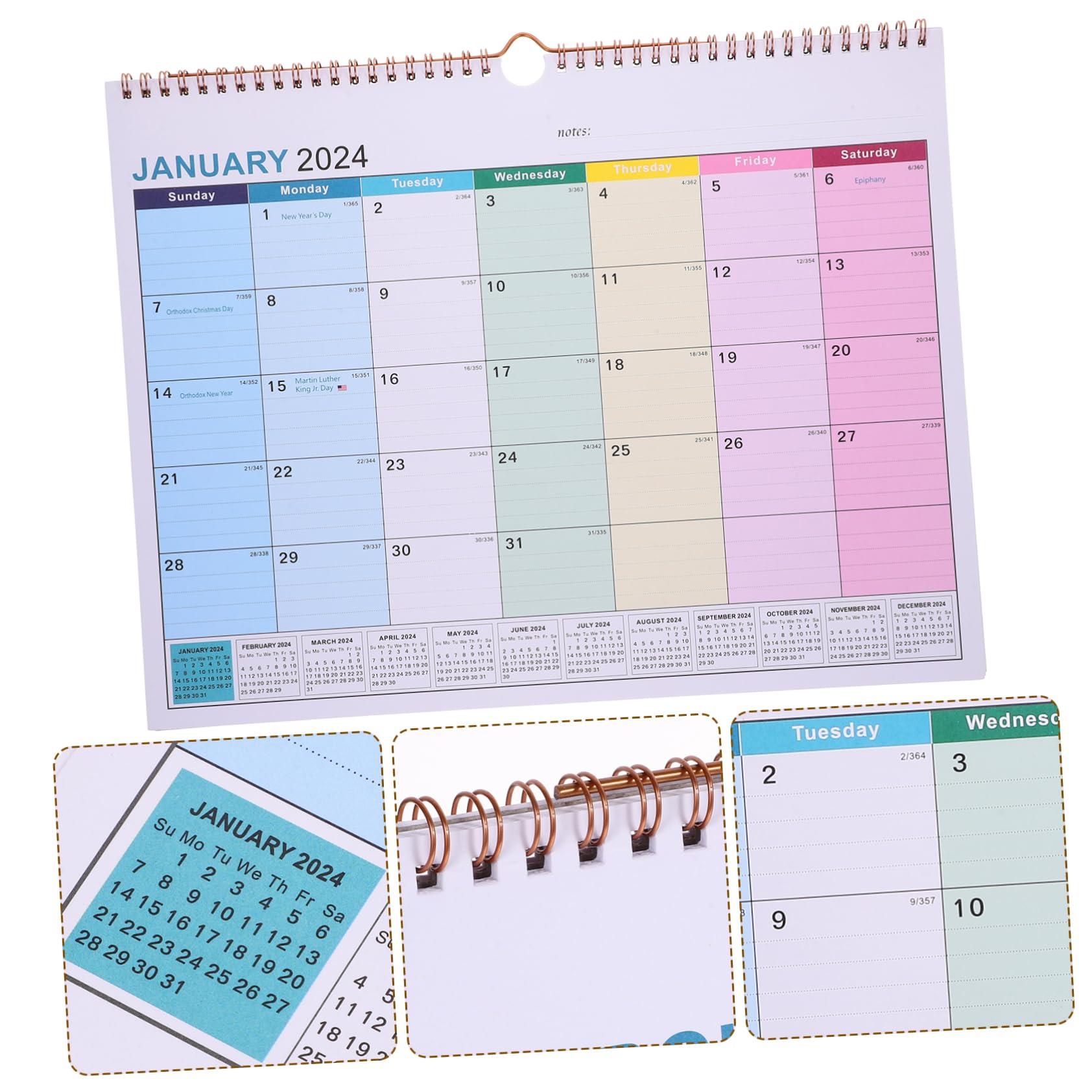 SEWACC 3 Piezas Calendario 2024 calendarios the almanack de uso diario de la de pared mensual para la oficina mensual de vacaciones