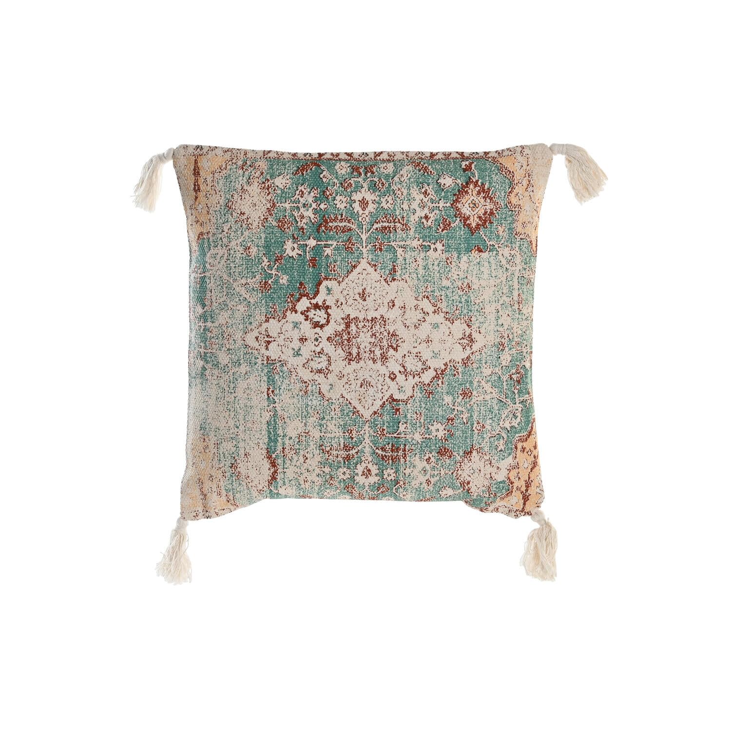 Coussin 45x45 en coton bleu franges 730g pour canapé