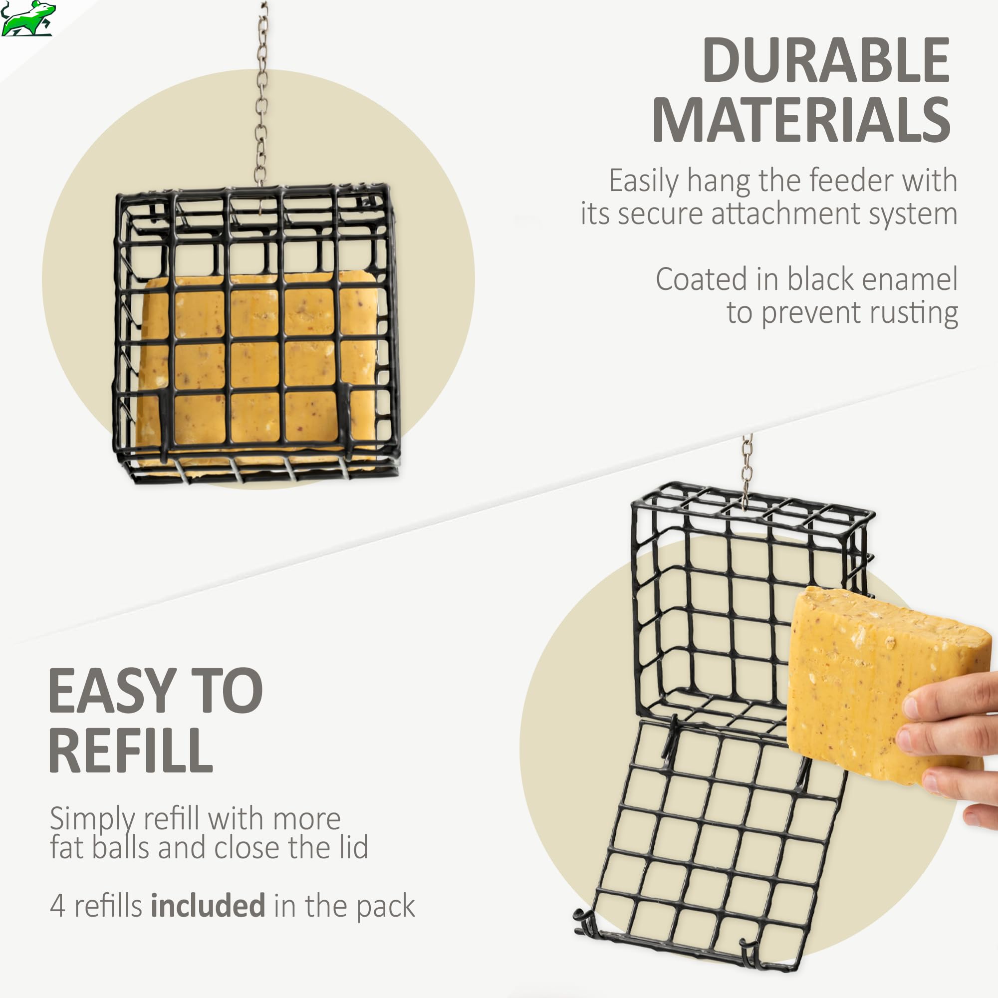 Mice&Co Suet Block Wild Bird Feeder - Hanging Feeder Station Pre-Filled with Premium Suet Cakes - Outdoor Garden Feeder - Image 4