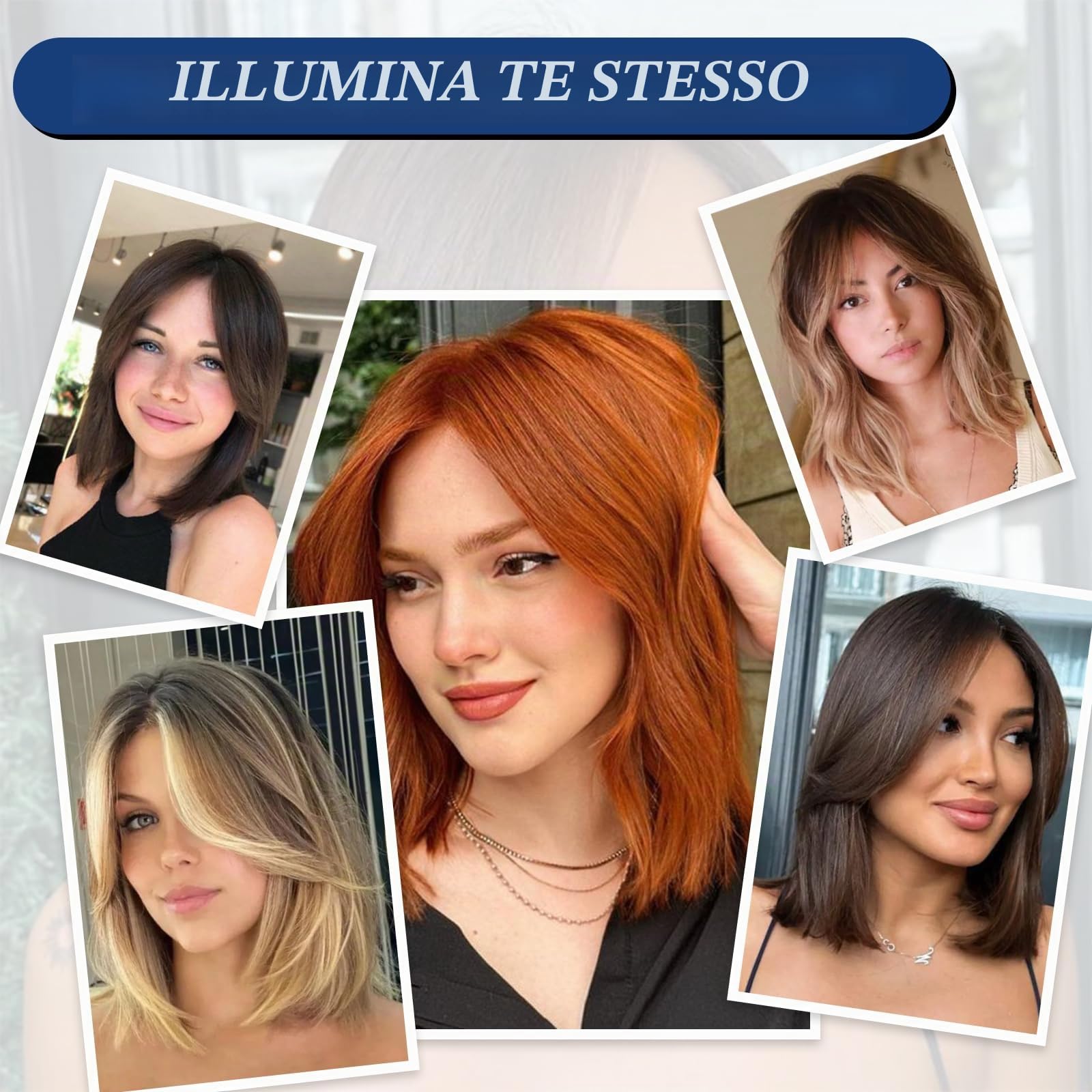 HAIRCUBE Parrucca Donna 16 Pollici Auburn con Tenda Bangs Sintetica Onda per Uso Giornaliero e Cosplay