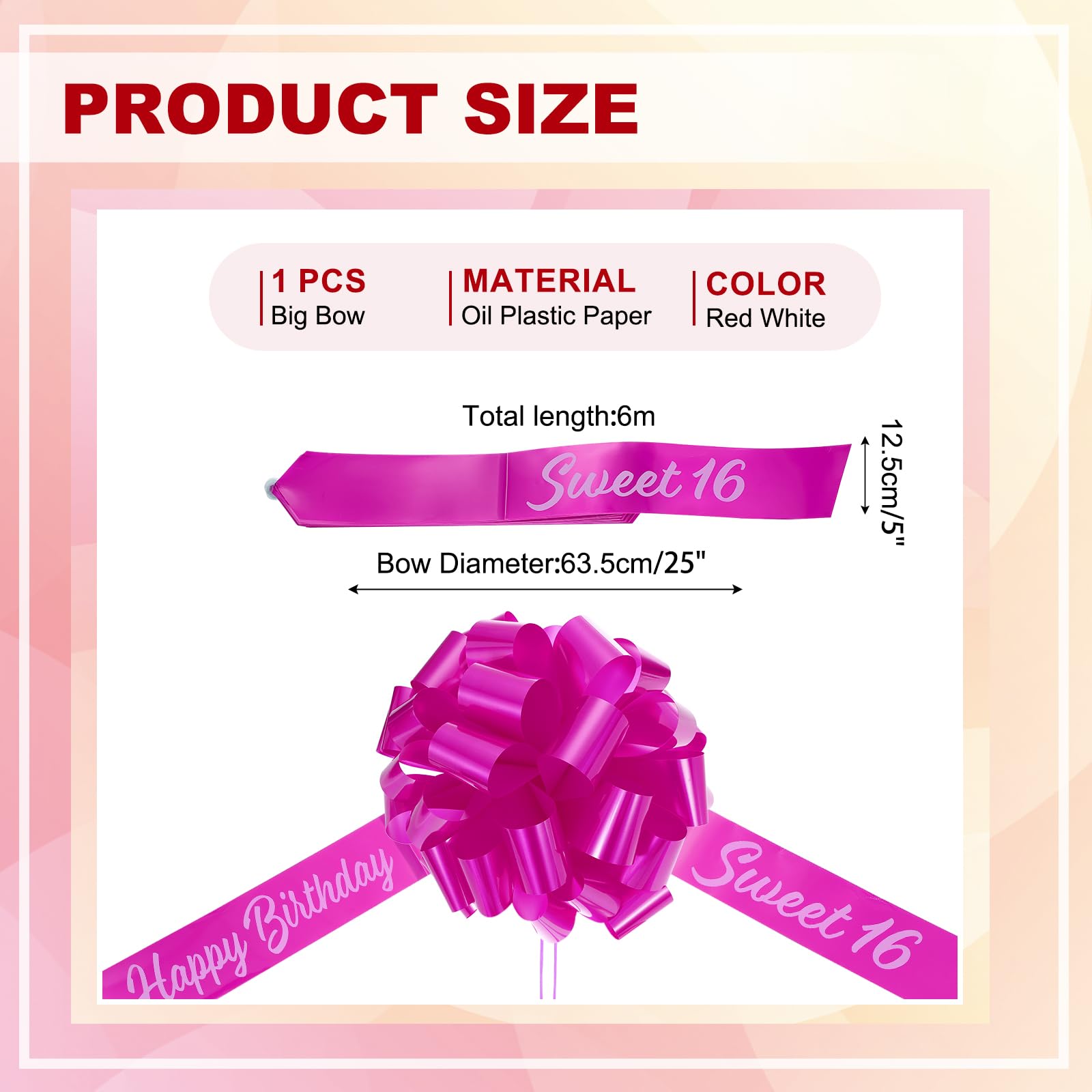PATIKIL Big Car Pull Bow 25 Pollici, Fiocco Gigante Metallico per Decorazione Auto Regalo Compleanno Confezione Decorazione, Fuchsia Bianco