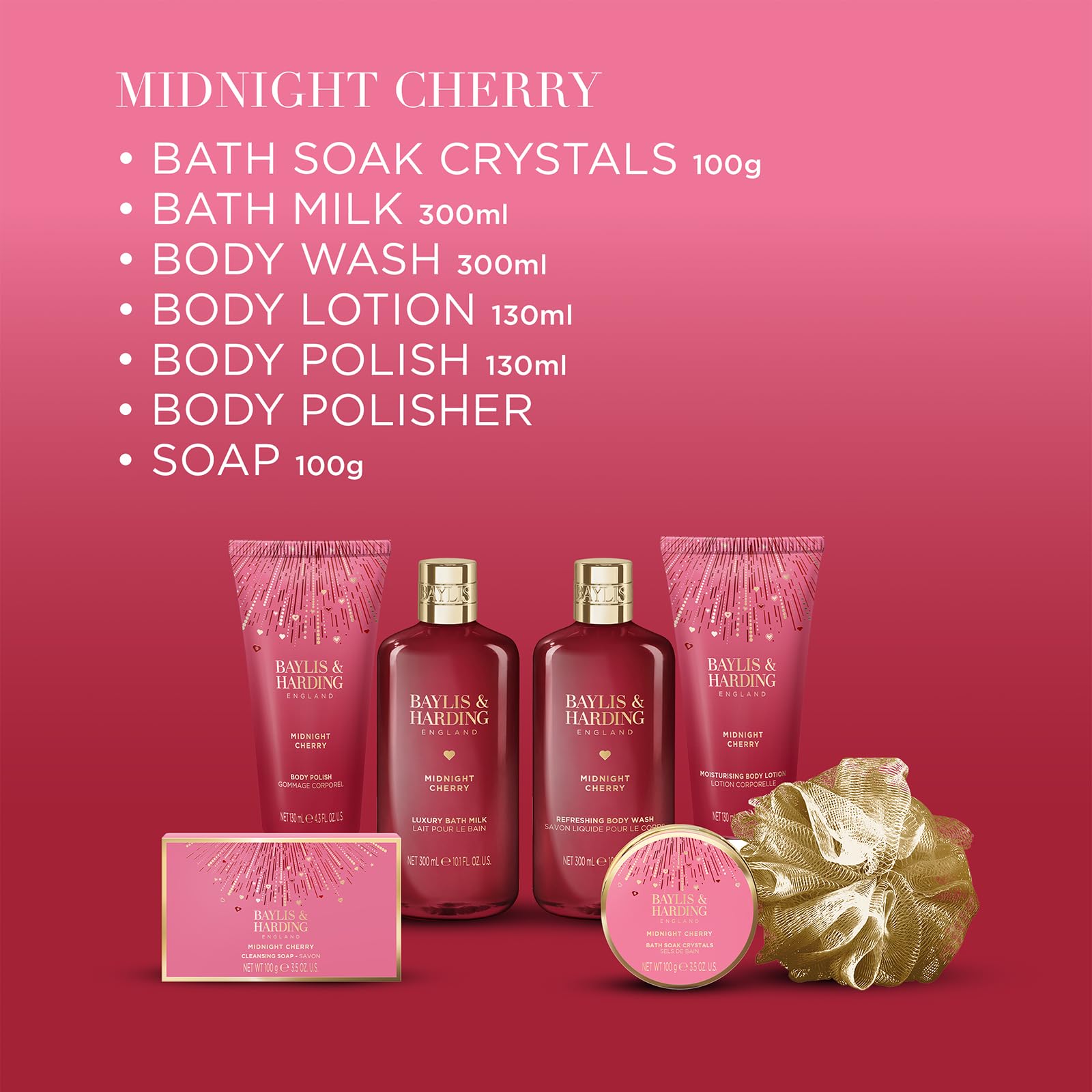 Baylis & Harding Midnight Cherry Luxury Pamper Gift Set (Pack of 1) - Vegan Friendly - Image 3