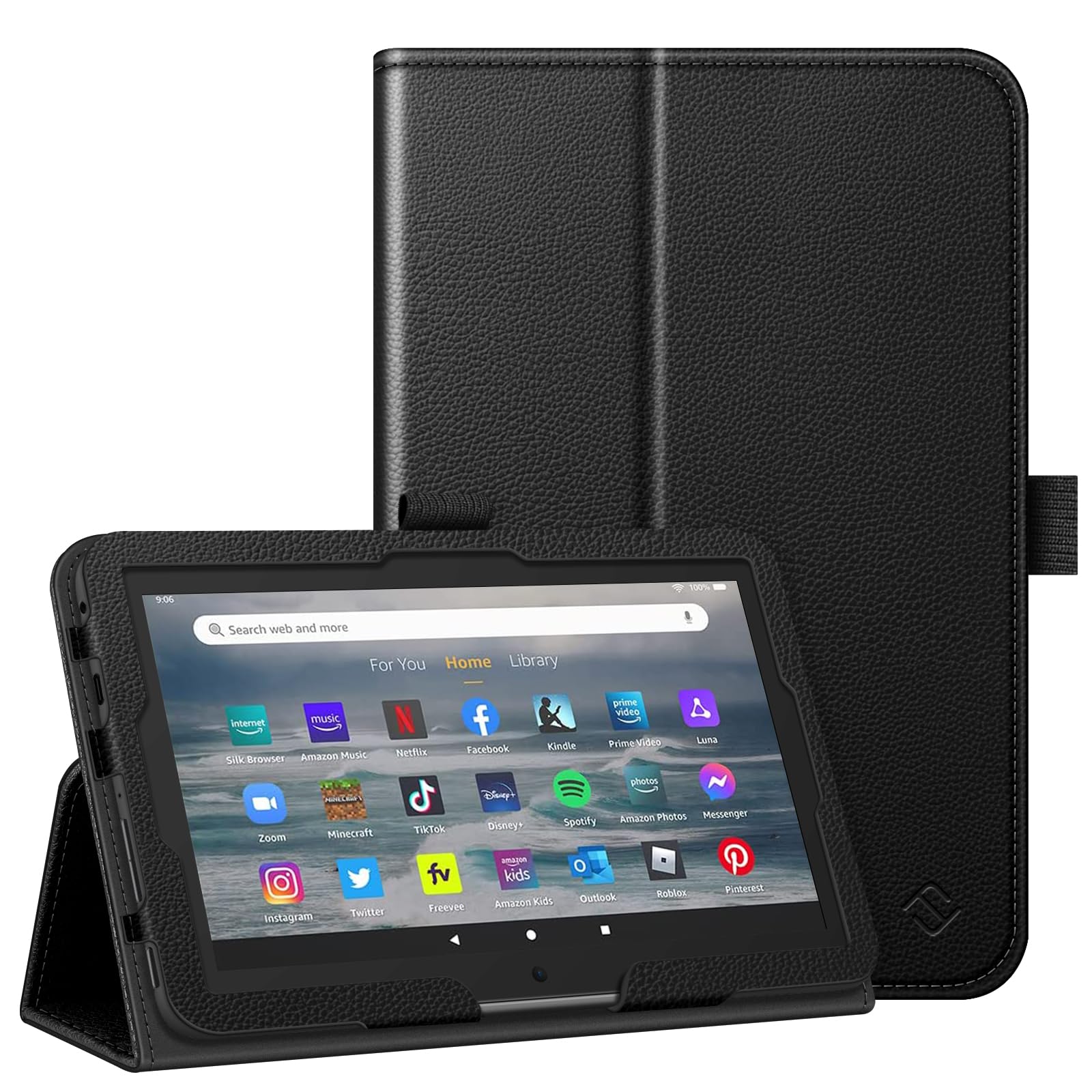 Funda tipo folio para tablet Fire 7 (12ª generación, versión 2022), último modelo, piel vegana de alta calidad, delgada, plegable, con función de reposo/encendido automático, color negro
