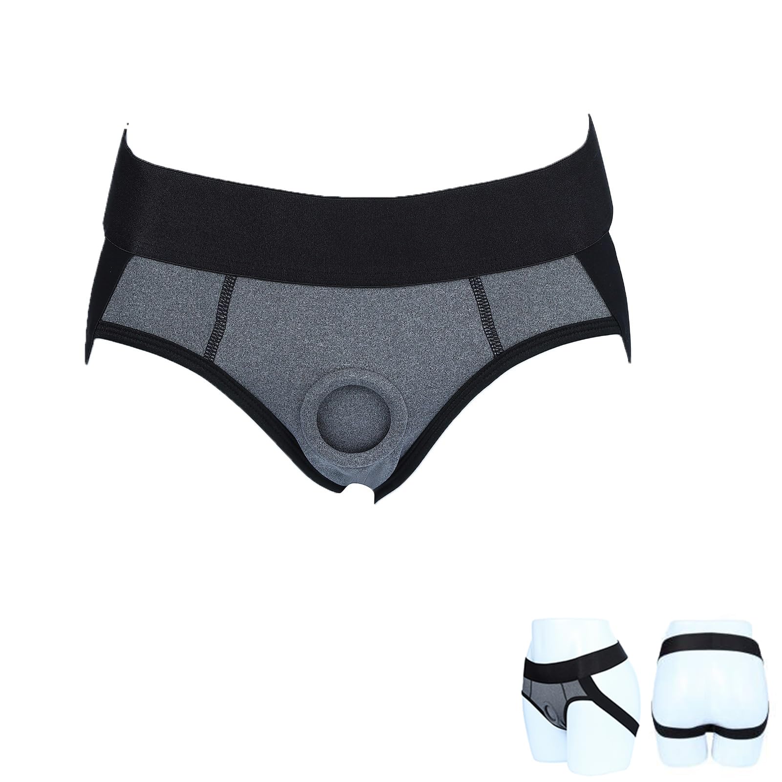 Lacnuopao Strap on Underwear Harness, Strapon Strapless Boxer Brief Panties, Grey, 3XL