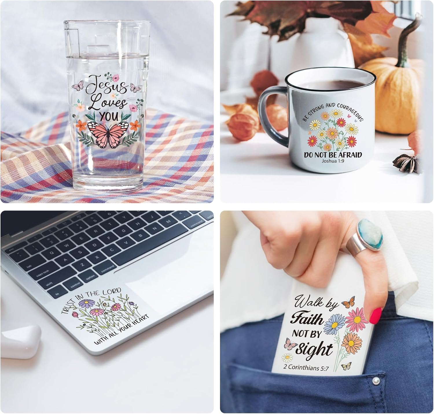 Bible Verse UV DTF Decals - 20 Sheets Christian Motivational Quotes Uvdtf Cup Wraps for 16 oz Glass Water Bottle, Wildflowers Butterflies Transfer Stickers DIY Mug Craft Decor Religious Gift for Mom