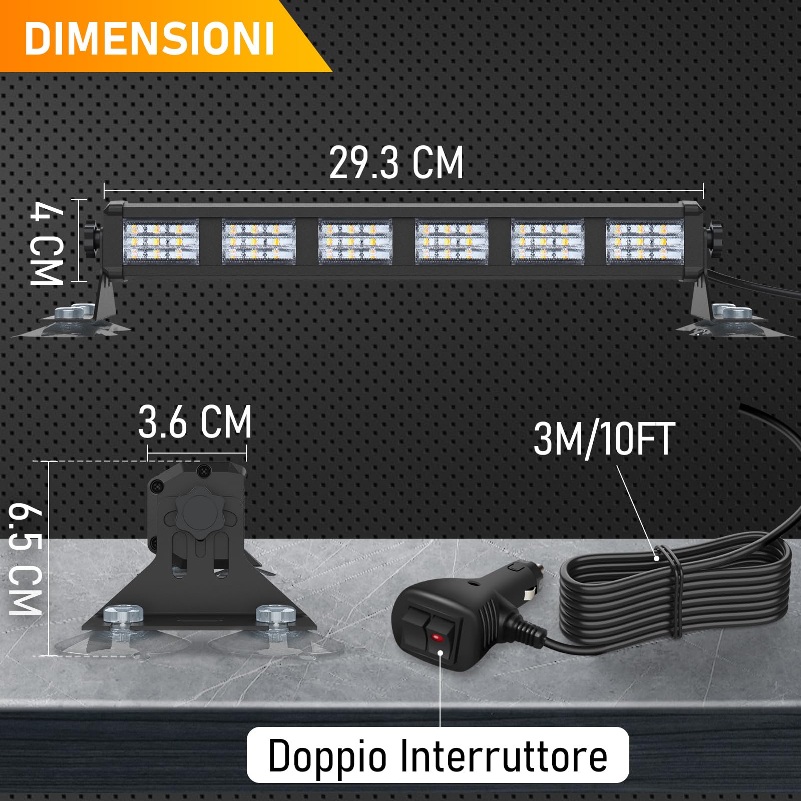 antom Sei sezioni LED Luce Stroboscopica LED Lampeggiante Luci 12V 24V Auto Flash Lampada Strobe Emergenza Camion Rimorchio Caravan Moto Auto avvertimento Segnale ambra