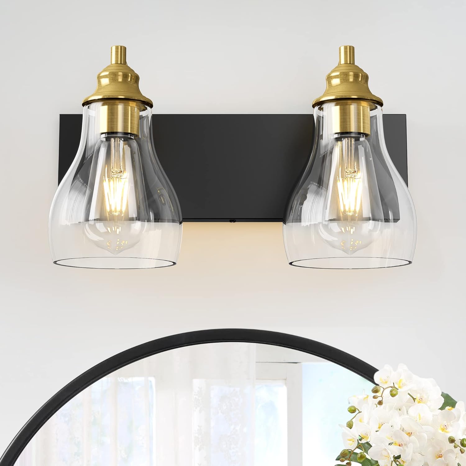 Bathroom Light Fixtures Over Mirror, 2 Light Bathroom Vanity Light with Brushed Gold and Matte Black Finish, Industrial Wall Sconce for Bedroom, Living Room and Proch