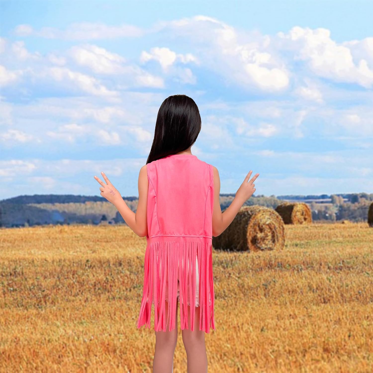 Girls Kids Fringe Vest Sleeveless Western Cowgirl Vest 60s 70s Hippie Faux Suede Tassels Jacket for Kids 5-12Years - Image 6