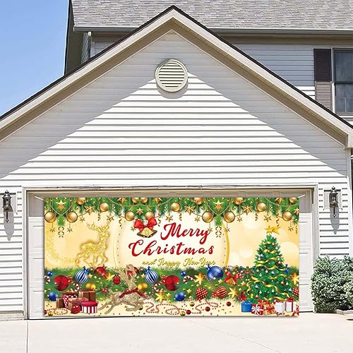 Miniatura 7 de Cartel de Navidad para puerta de garaje, 13 x 6 pies, cubierta de garaje de Feliz Navidad, decoración de fondo de fiesta de Navidad para fotografía,