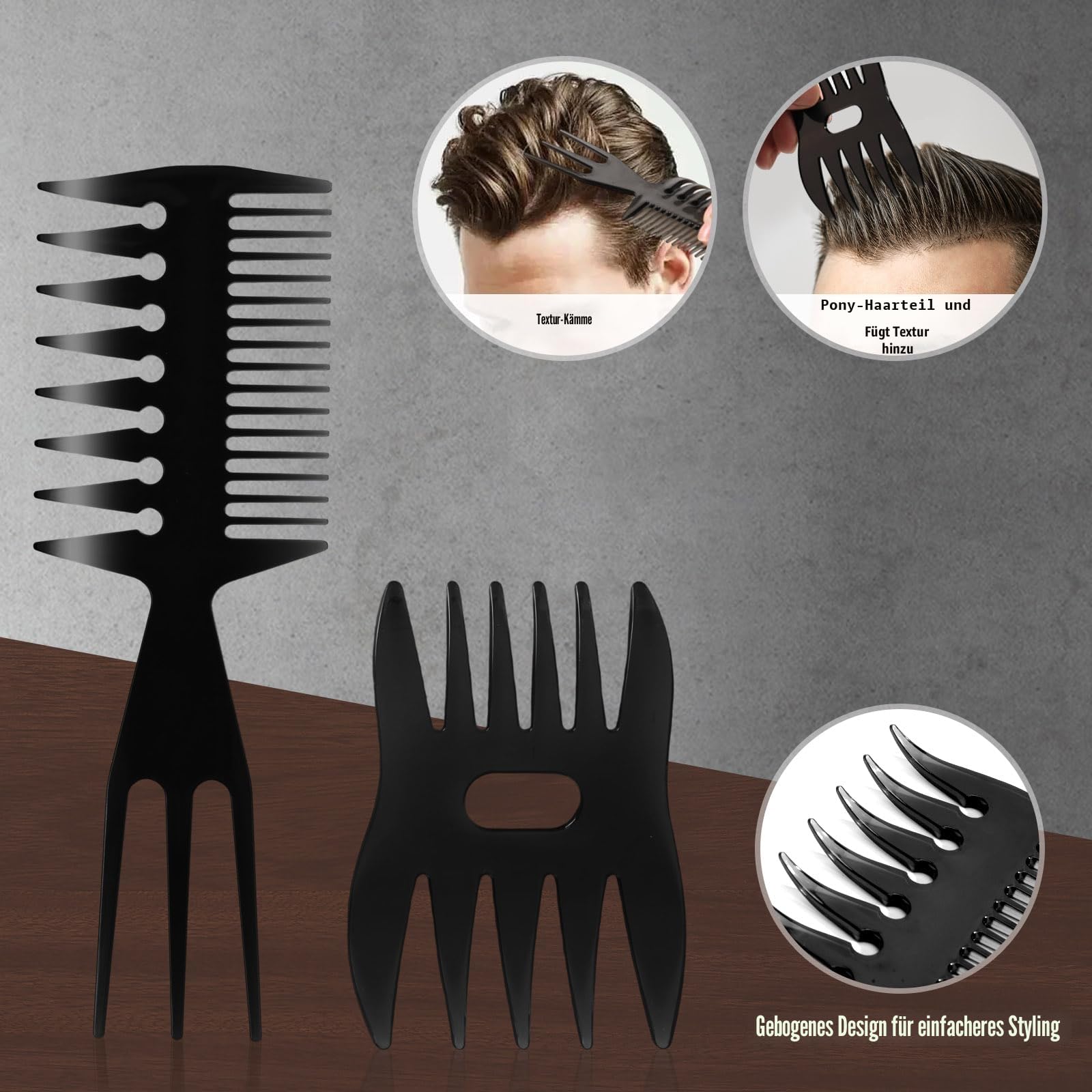 Haarbürste Kamm Männer Styling,Wildschweinborsten Bartbürste Herren,Rundbürste,Lockenkamm,Kamm Grobzinkig,Sleek Bürste,Bartkamm,Friseur Kamm Set