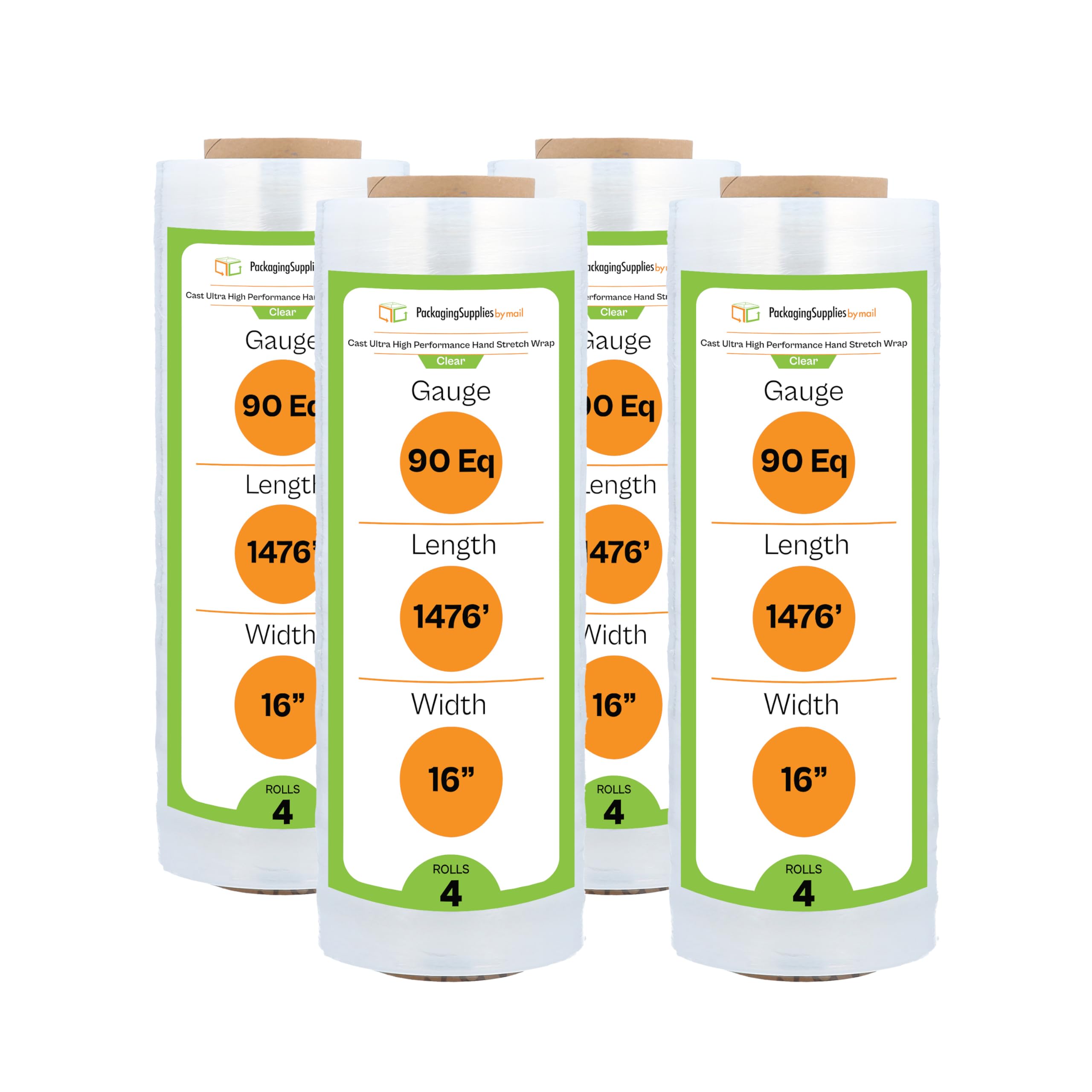 PSBM Hand Stretch Wrap, 4 Rolls, 16 Inch x 1476 Feet, Ultra High Performance Clear Hand Film, 48 Gauge