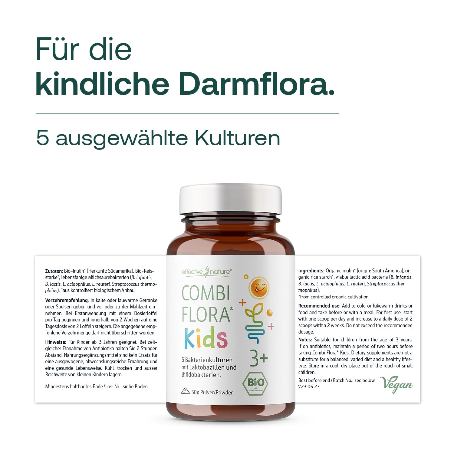 Combi Flora Kids Bio - 50 g - Mit Bifidobacterium & Lactobacillus für Kinder - Pulver mit Dosierlöffel - Mit 5 Bakterienstämmen für Kinder ab 3 Jahren