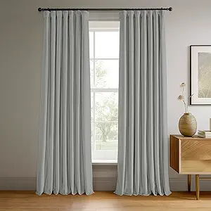 HPD Half Price Drapes Signature Velvet Thermal Blackout Curtains for Living Room 120 Inch Long (1 Panel) Rod Pocket Insulated Blackout Curtains for Bedroom Window Curtains, 50W x 120L, Reflection Grey
