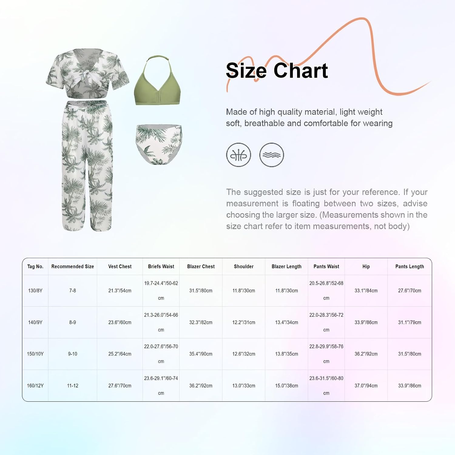 Big Girl Tie Dye 4 Pcs Swimsuits Halter Bikini Top Brief Sets with Rash Guard Cover-Ups